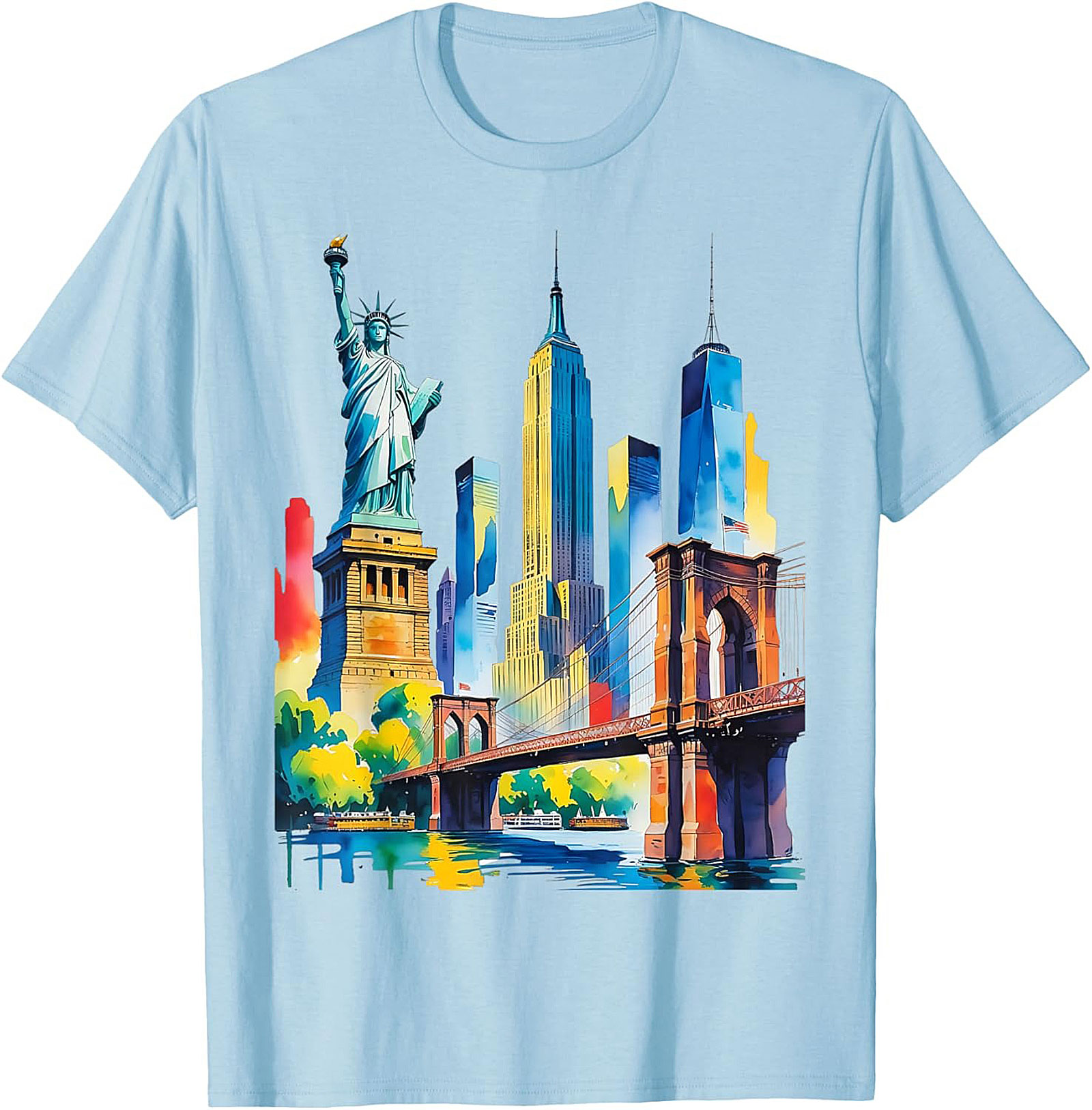  NYC Skyline Watercolor T-Shirt Vibrant New York Graphic Tee