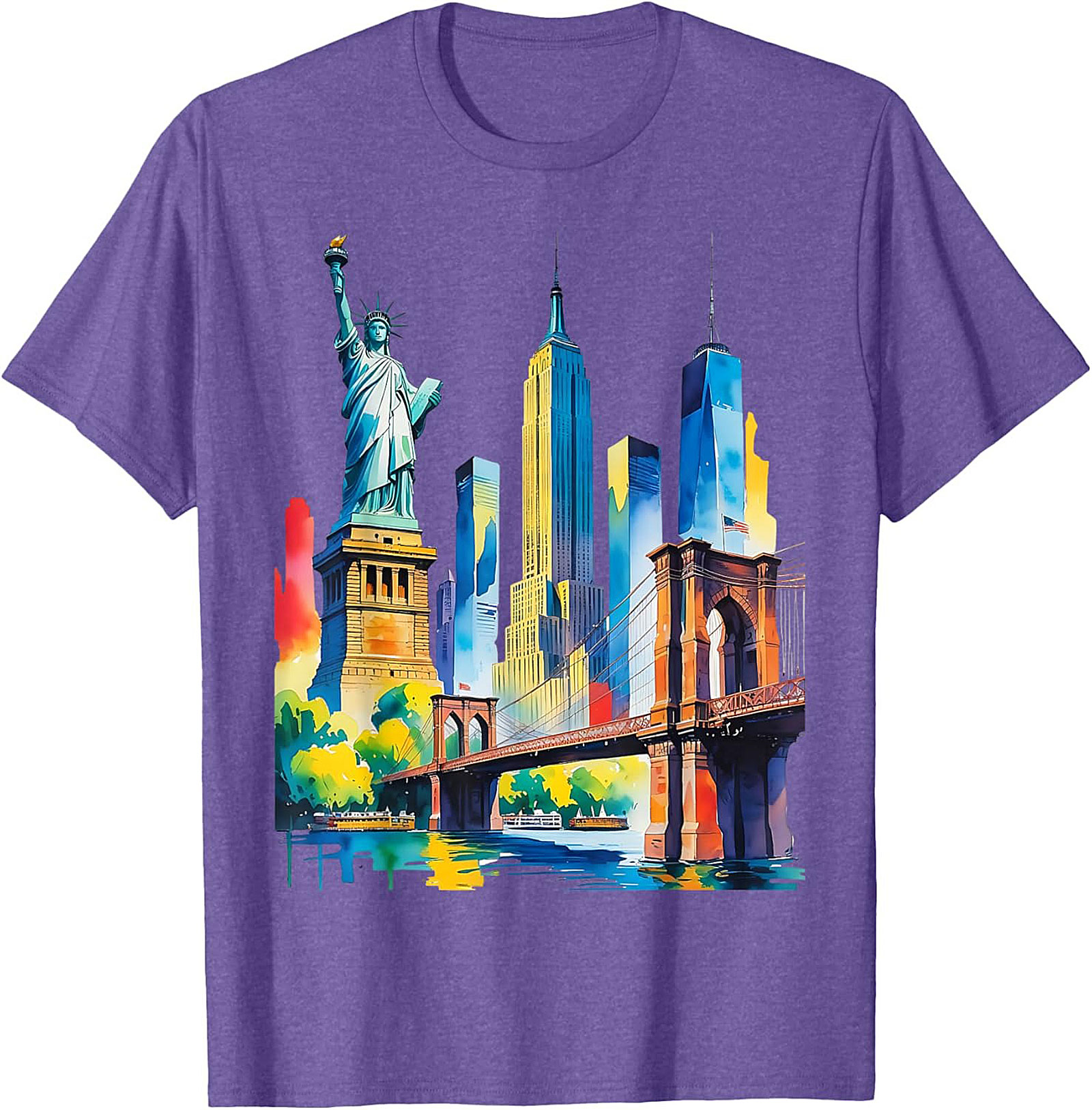  NYC Skyline Watercolor T-Shirt Vibrant New York Graphic Tee