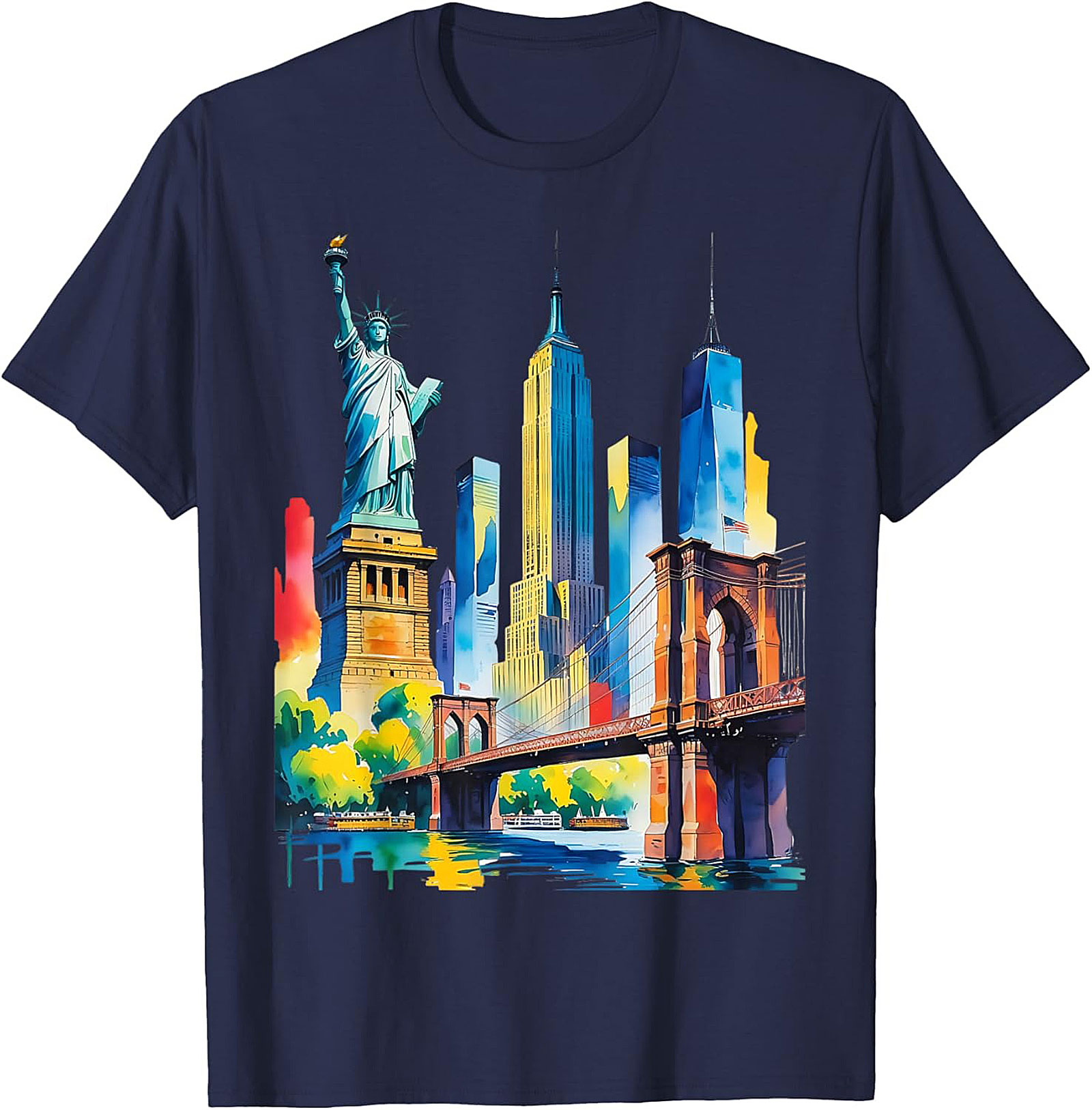  NYC Skyline Watercolor T-Shirt Vibrant New York Graphic Tee
