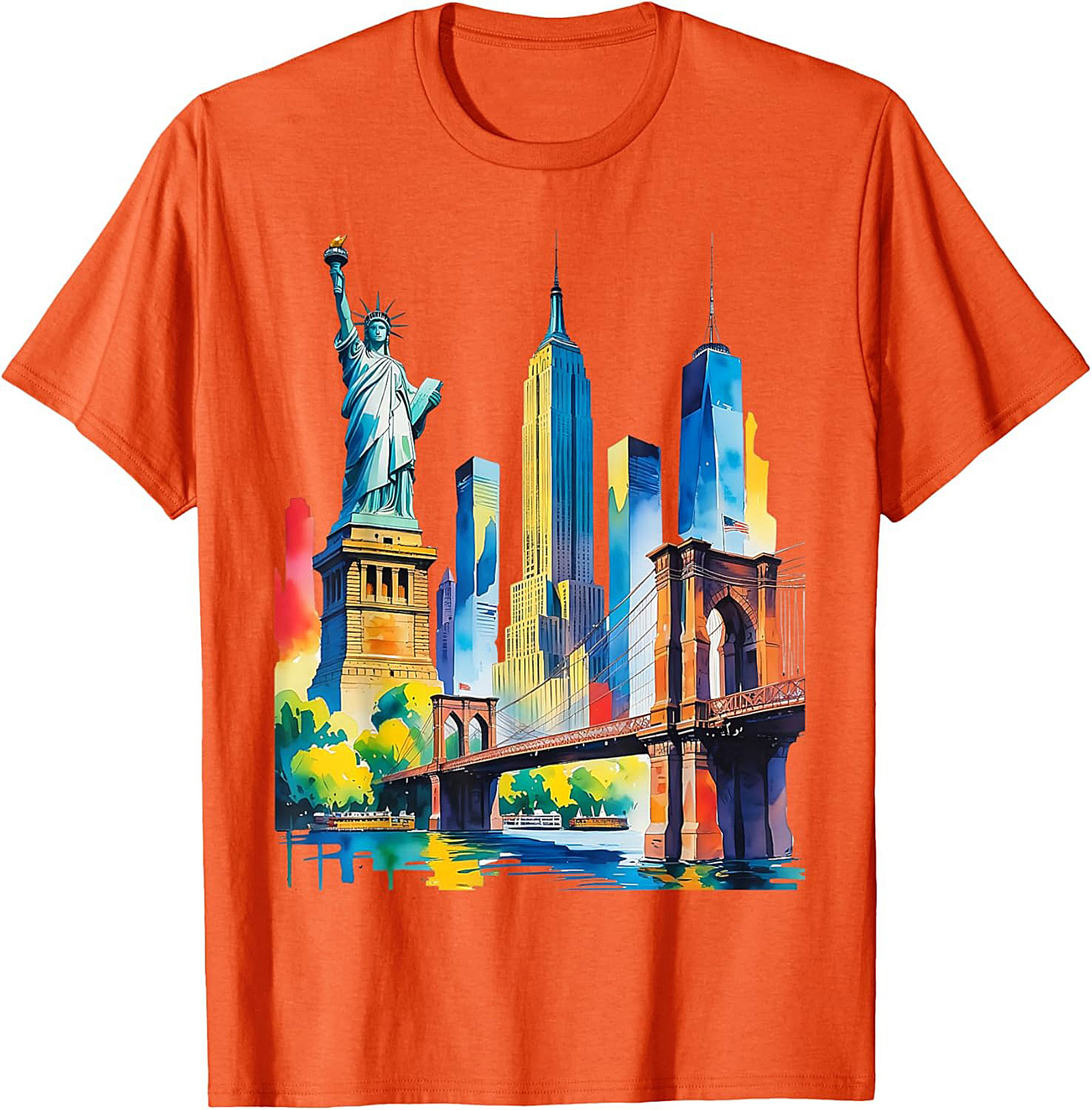  NYC Skyline Watercolor T-Shirt Vibrant New York Graphic Tee