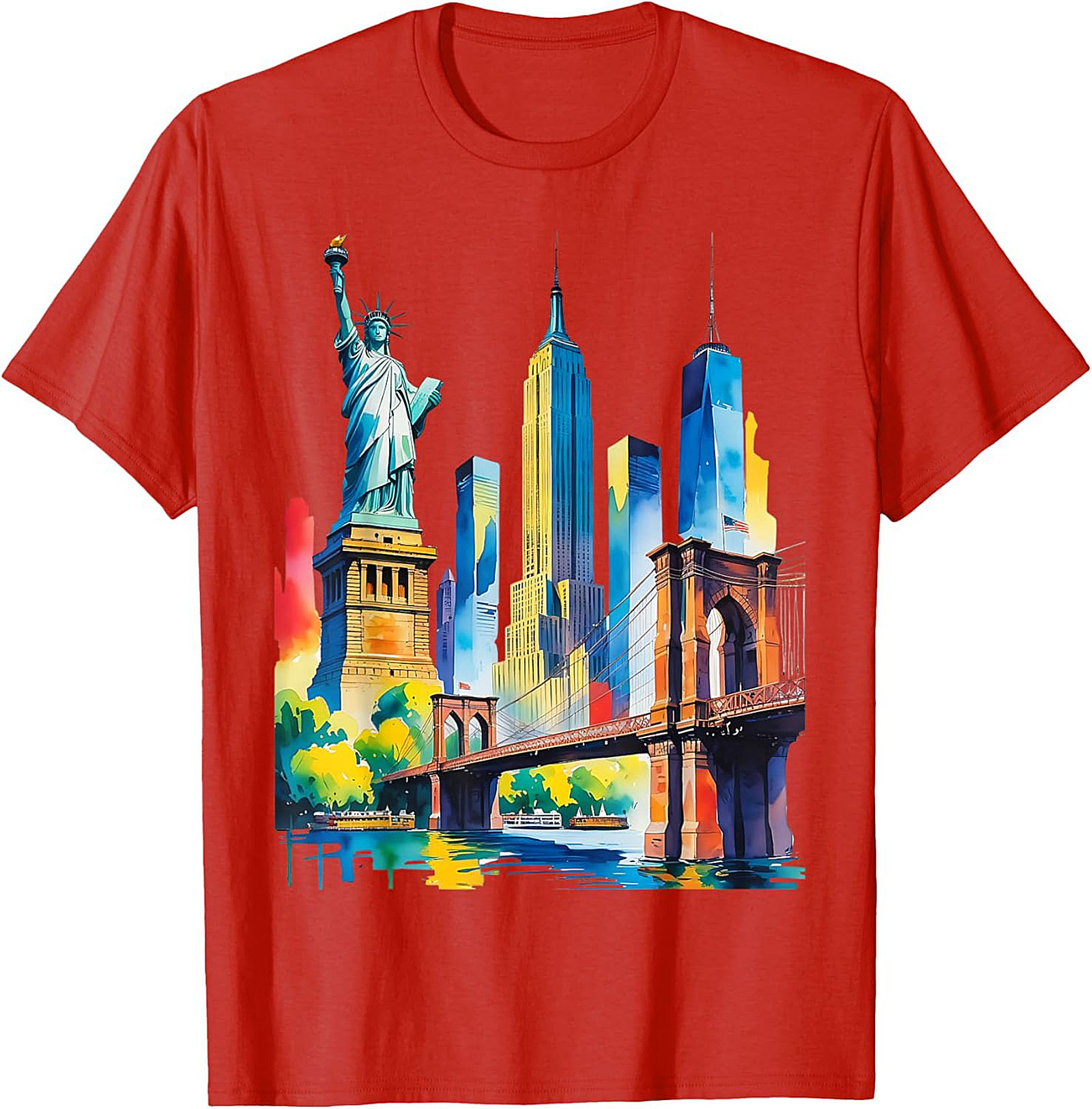  NYC Skyline Watercolor T-Shirt Vibrant New York Graphic Tee