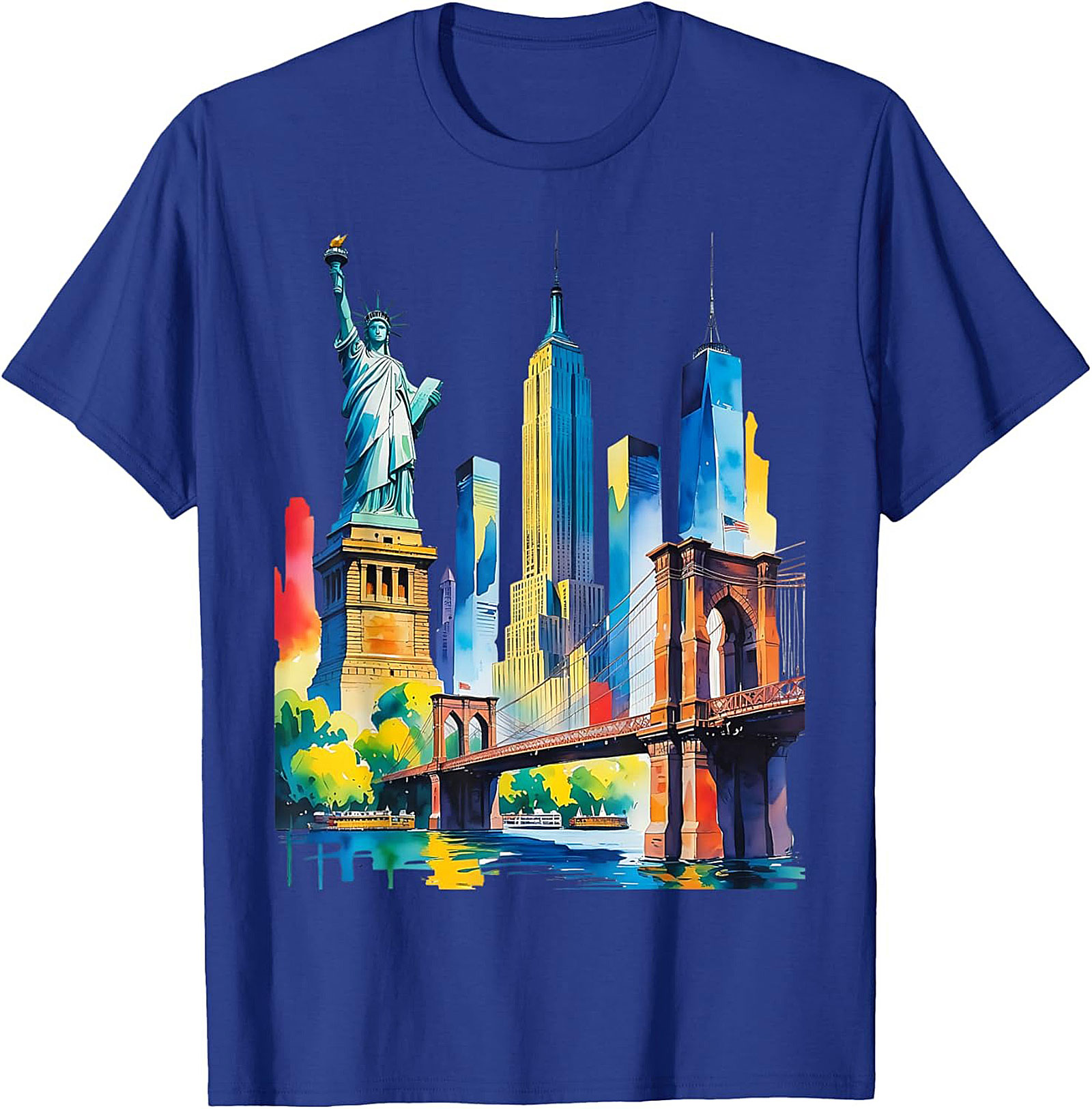  NYC Skyline Watercolor T-Shirt Vibrant New York Graphic Tee