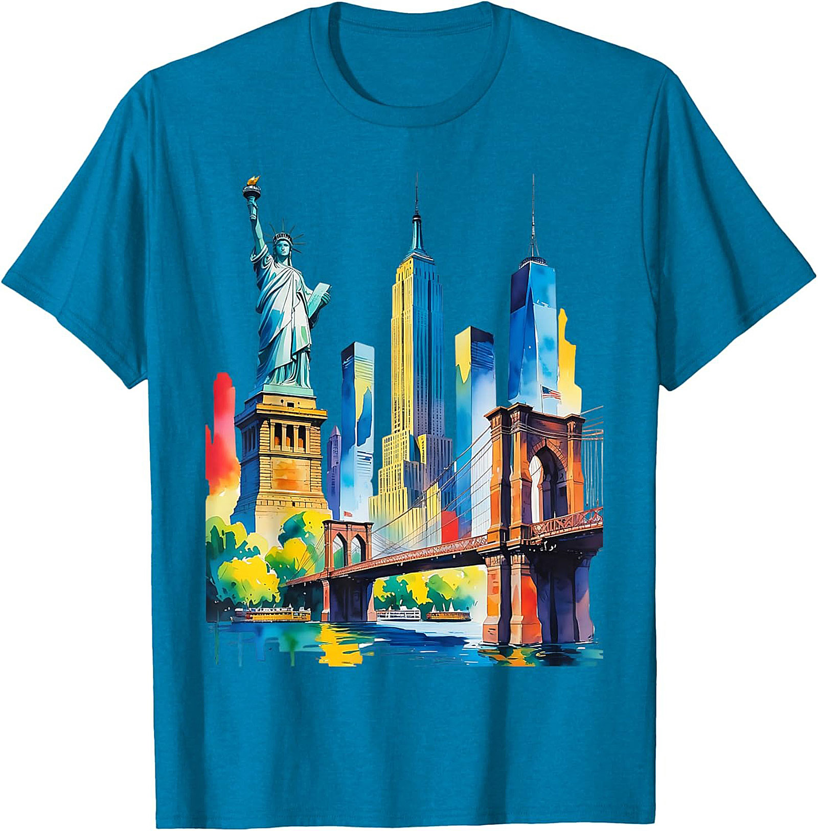  NYC Skyline Watercolor T-Shirt Vibrant New York Graphic Tee