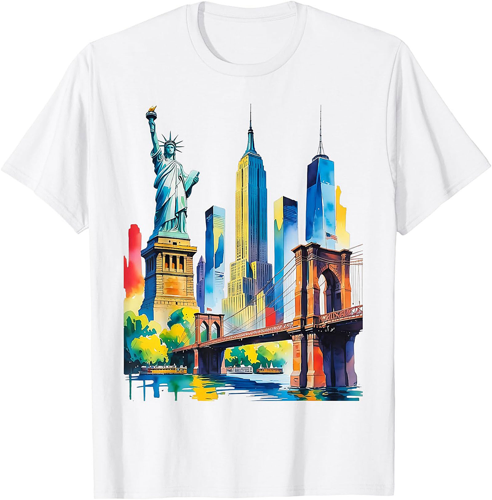  NYC Skyline Watercolor T-Shirt Vibrant New York Graphic Tee