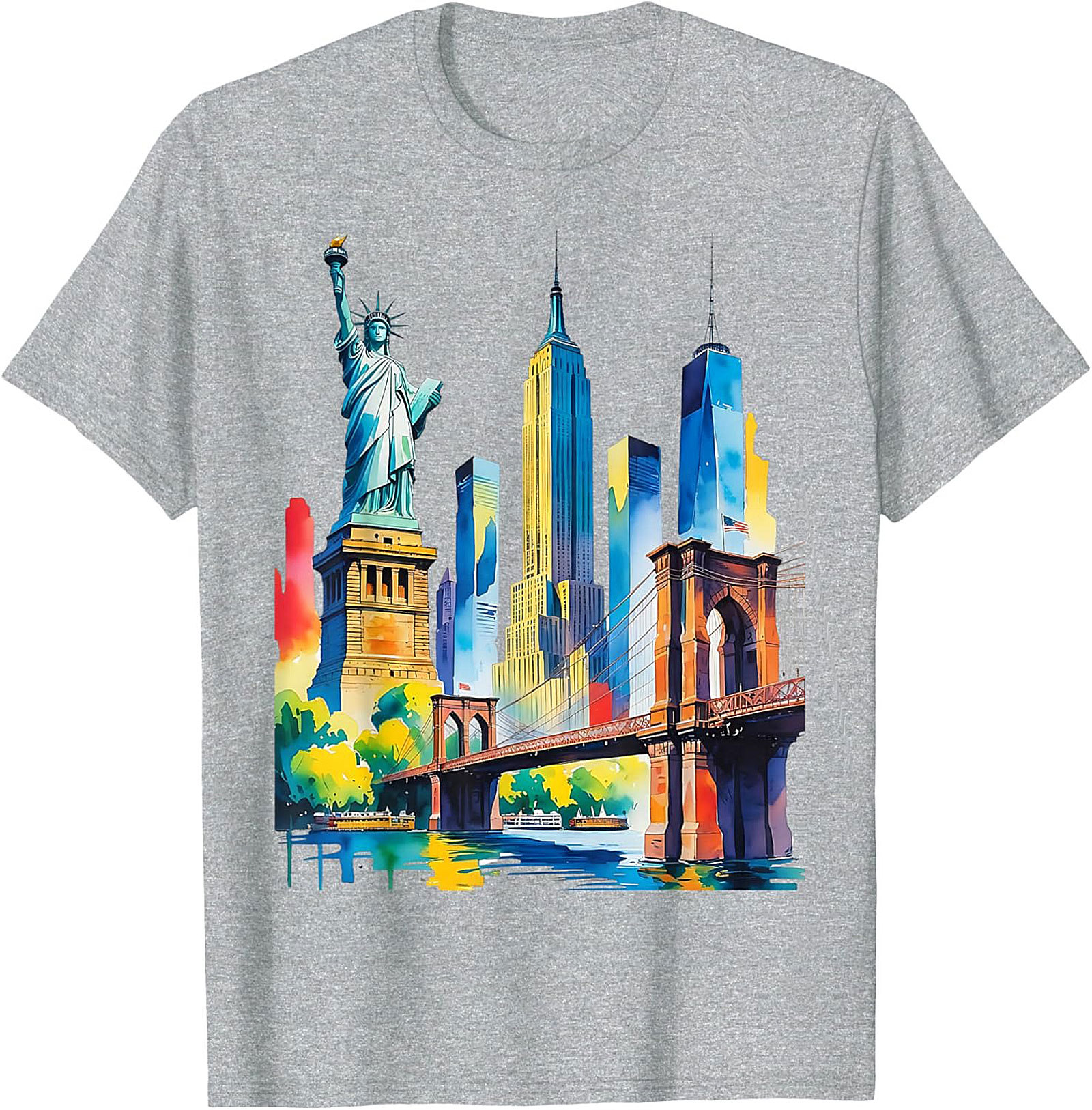  NYC Skyline Watercolor T-Shirt Vibrant New York Graphic Tee
