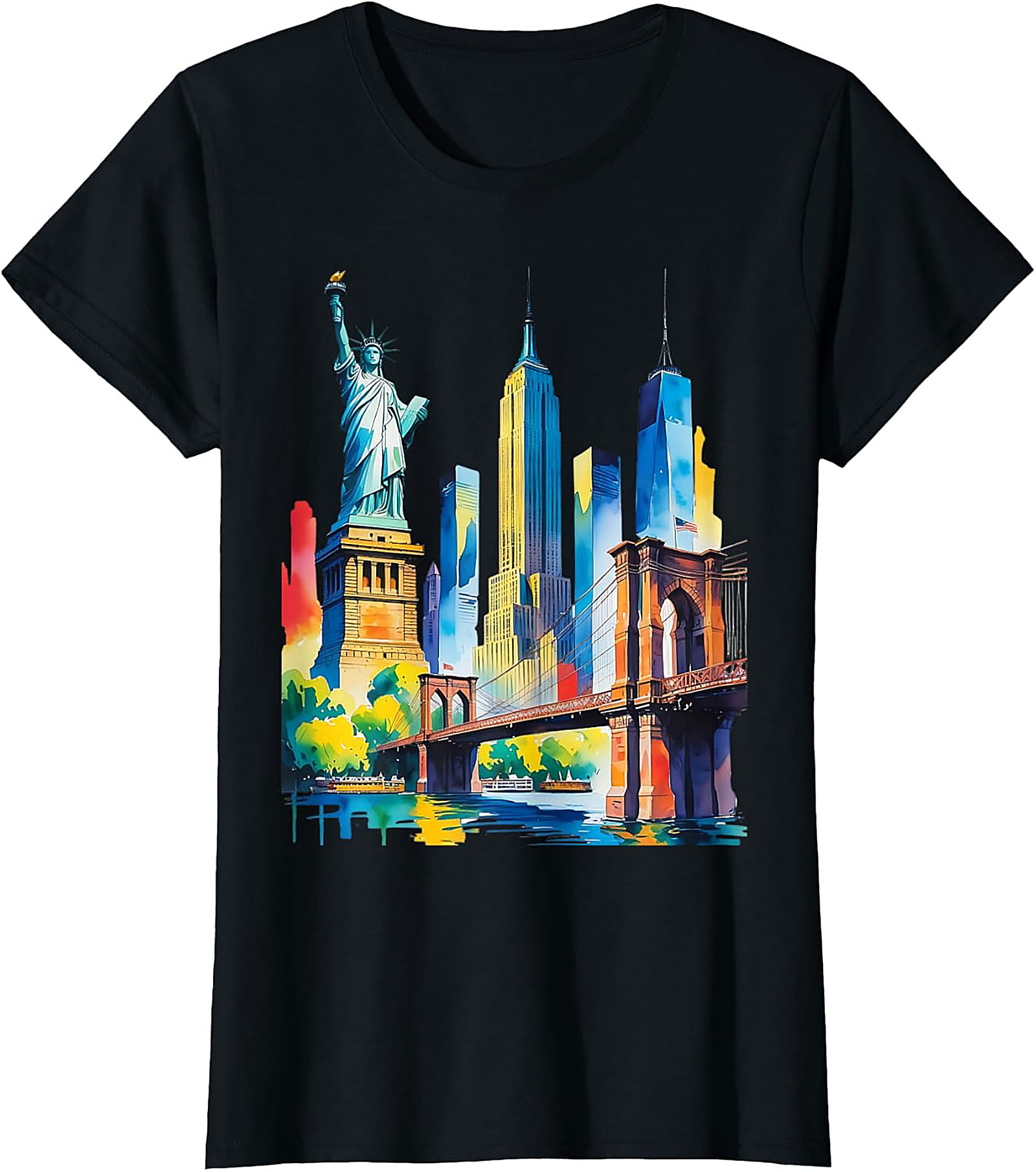  NYC Skyline Watercolor T-Shirt Vibrant New York Graphic Tee