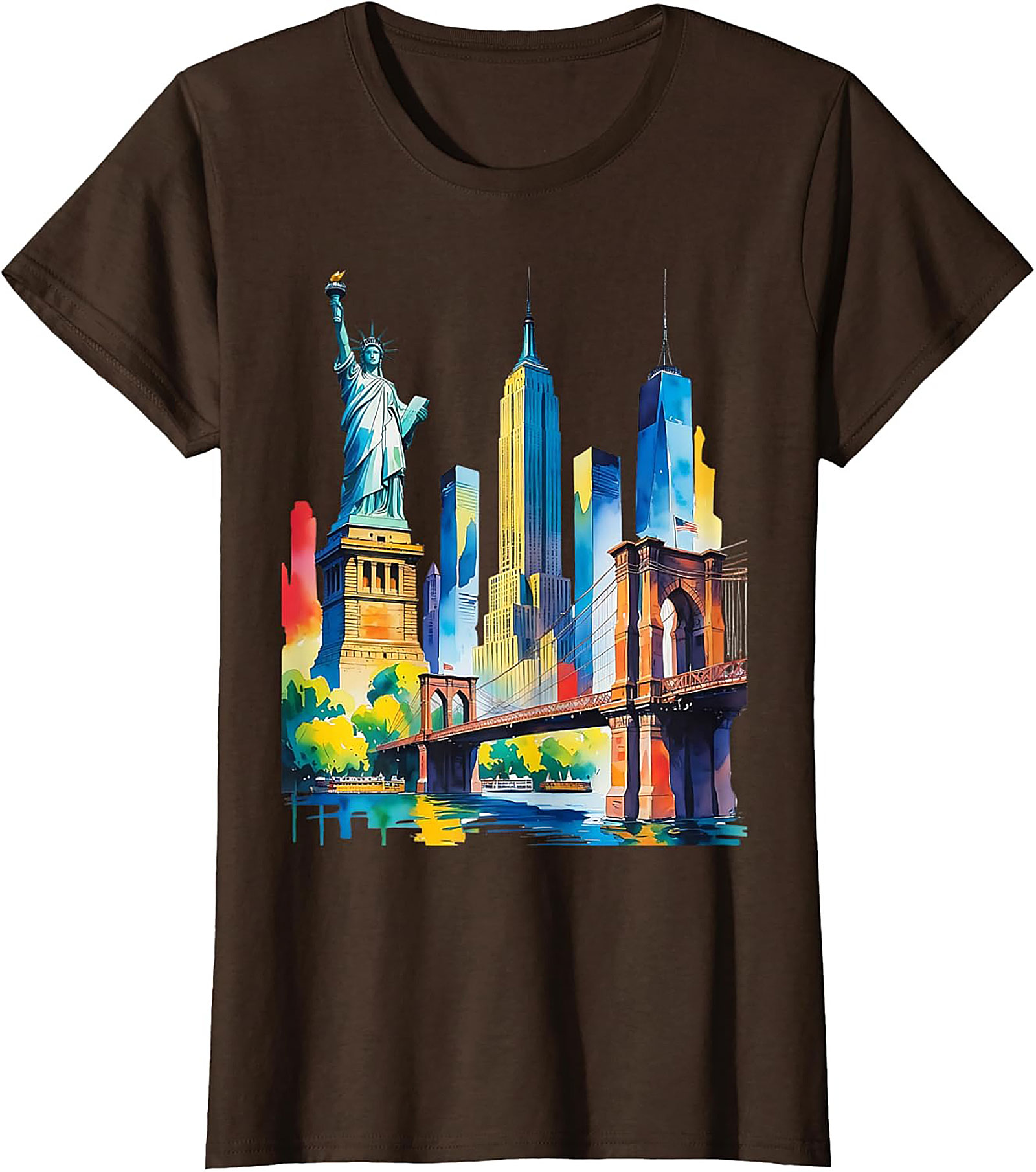  NYC Skyline Watercolor T-Shirt Vibrant New York Graphic Tee