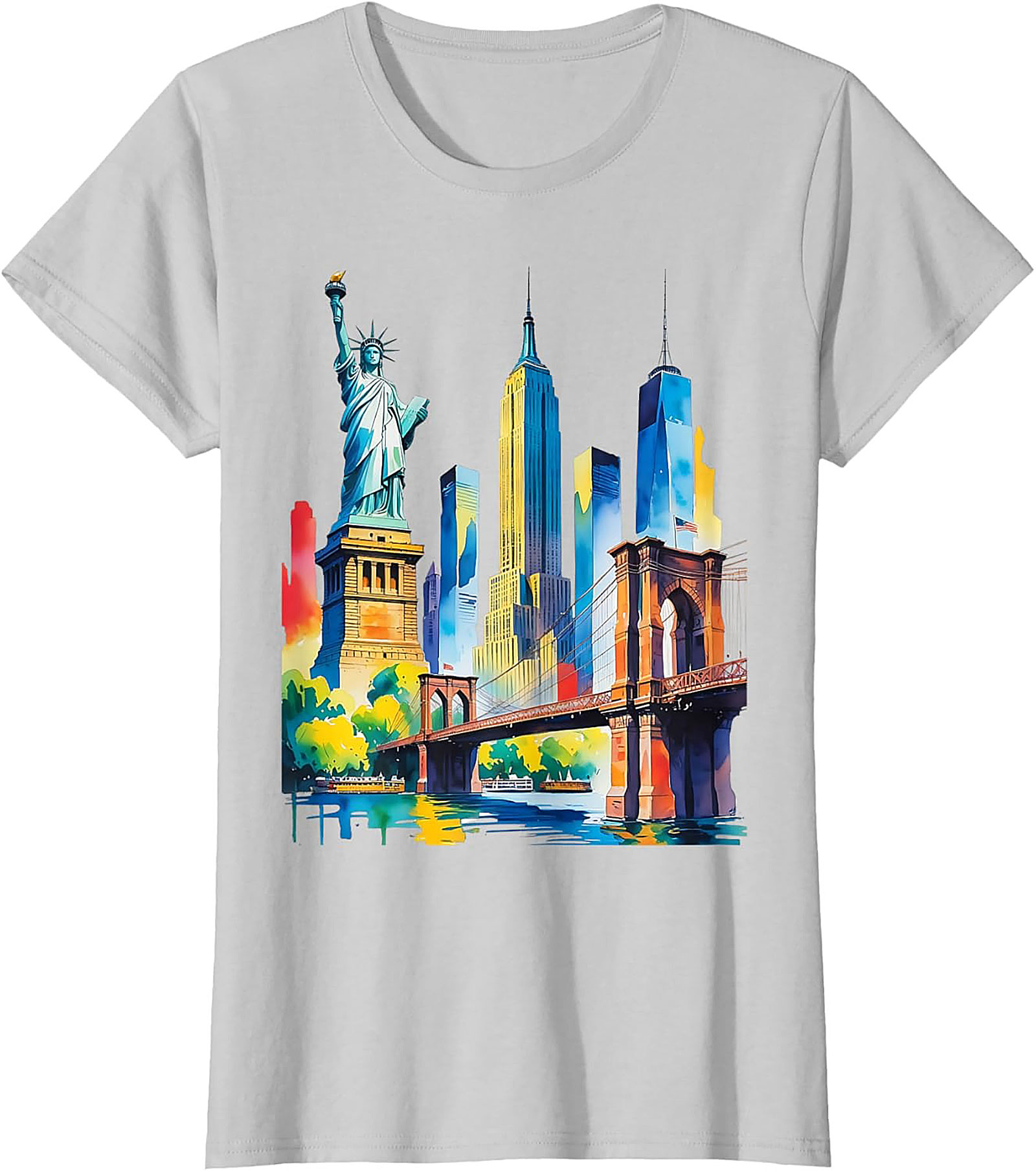  NYC Skyline Watercolor T-Shirt Vibrant New York Graphic Tee
