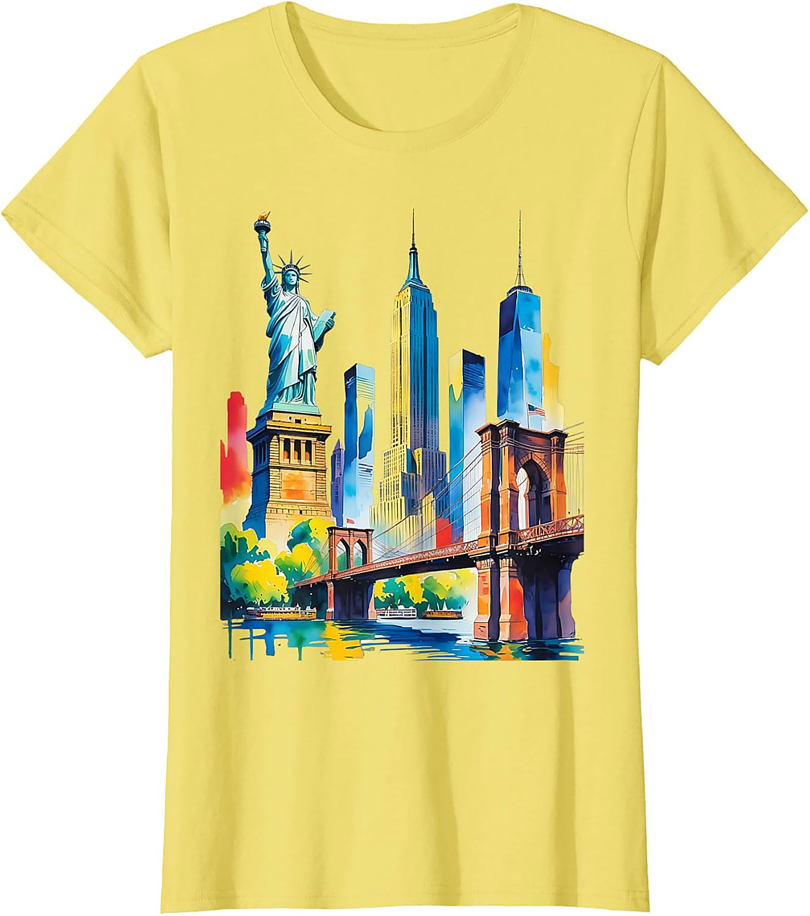  NYC Skyline Watercolor T-Shirt Vibrant New York Graphic Tee