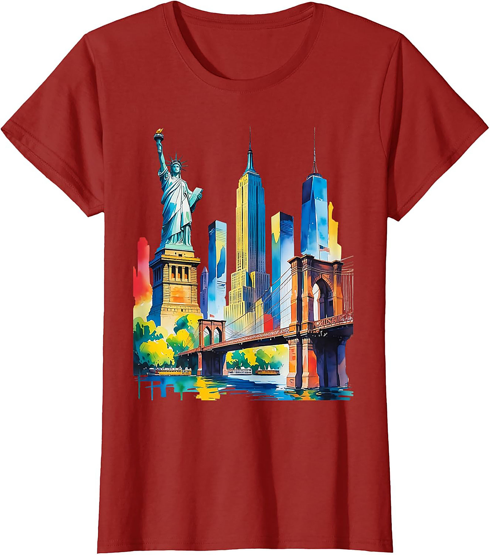  NYC Skyline Watercolor T-Shirt Vibrant New York Graphic Tee