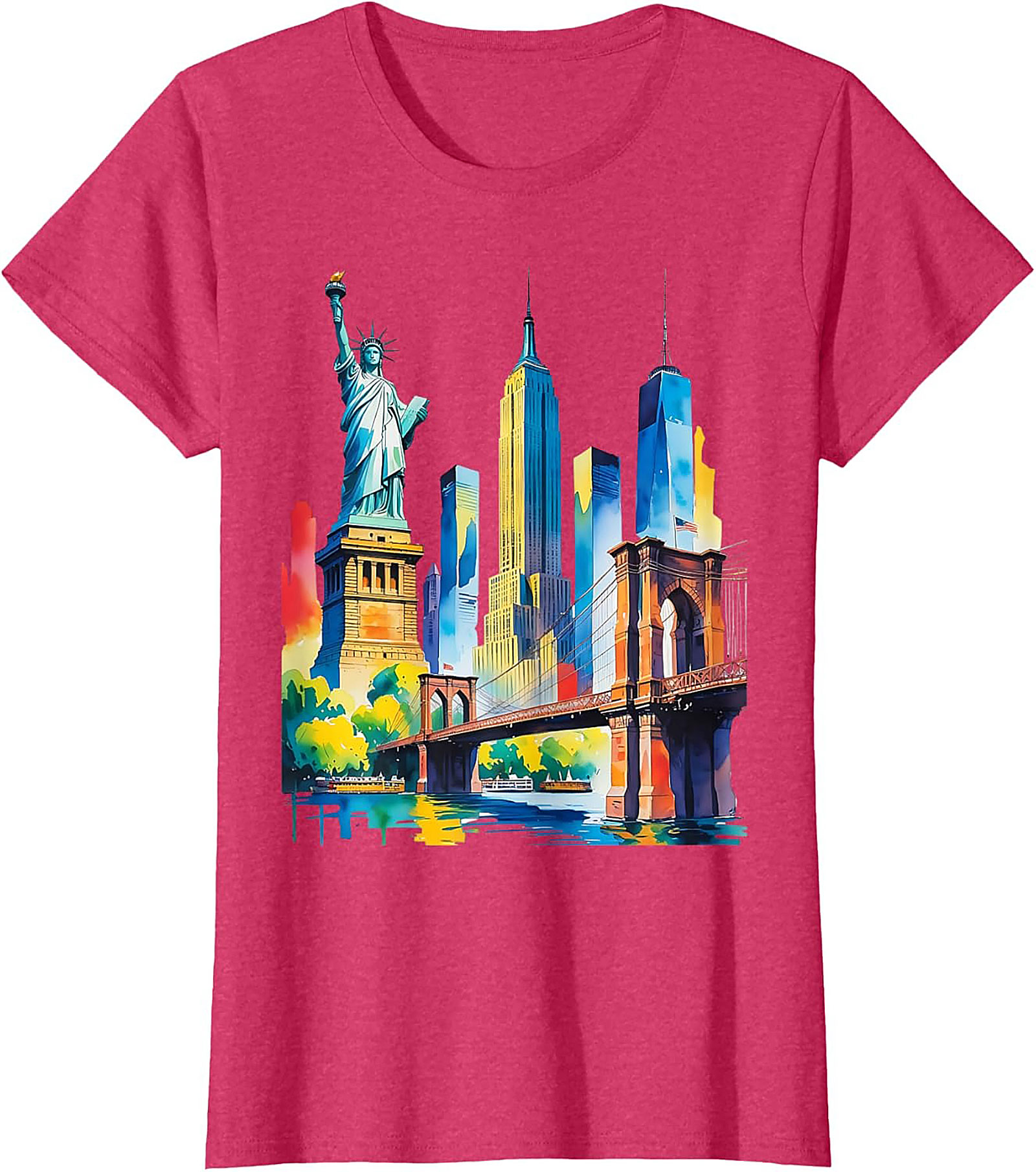  NYC Skyline Watercolor T-Shirt Vibrant New York Graphic Tee