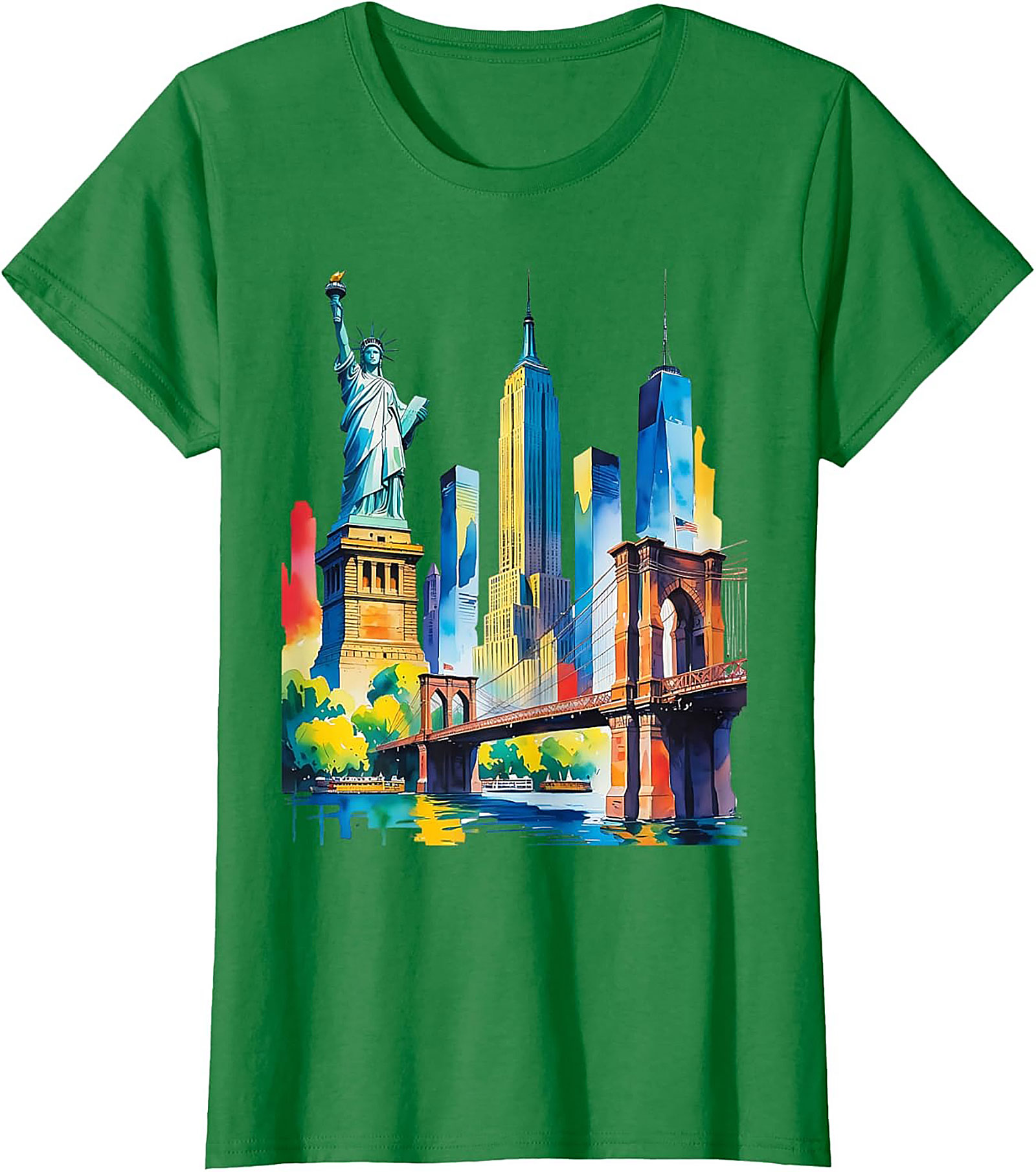  NYC Skyline Watercolor T-Shirt Vibrant New York Graphic Tee