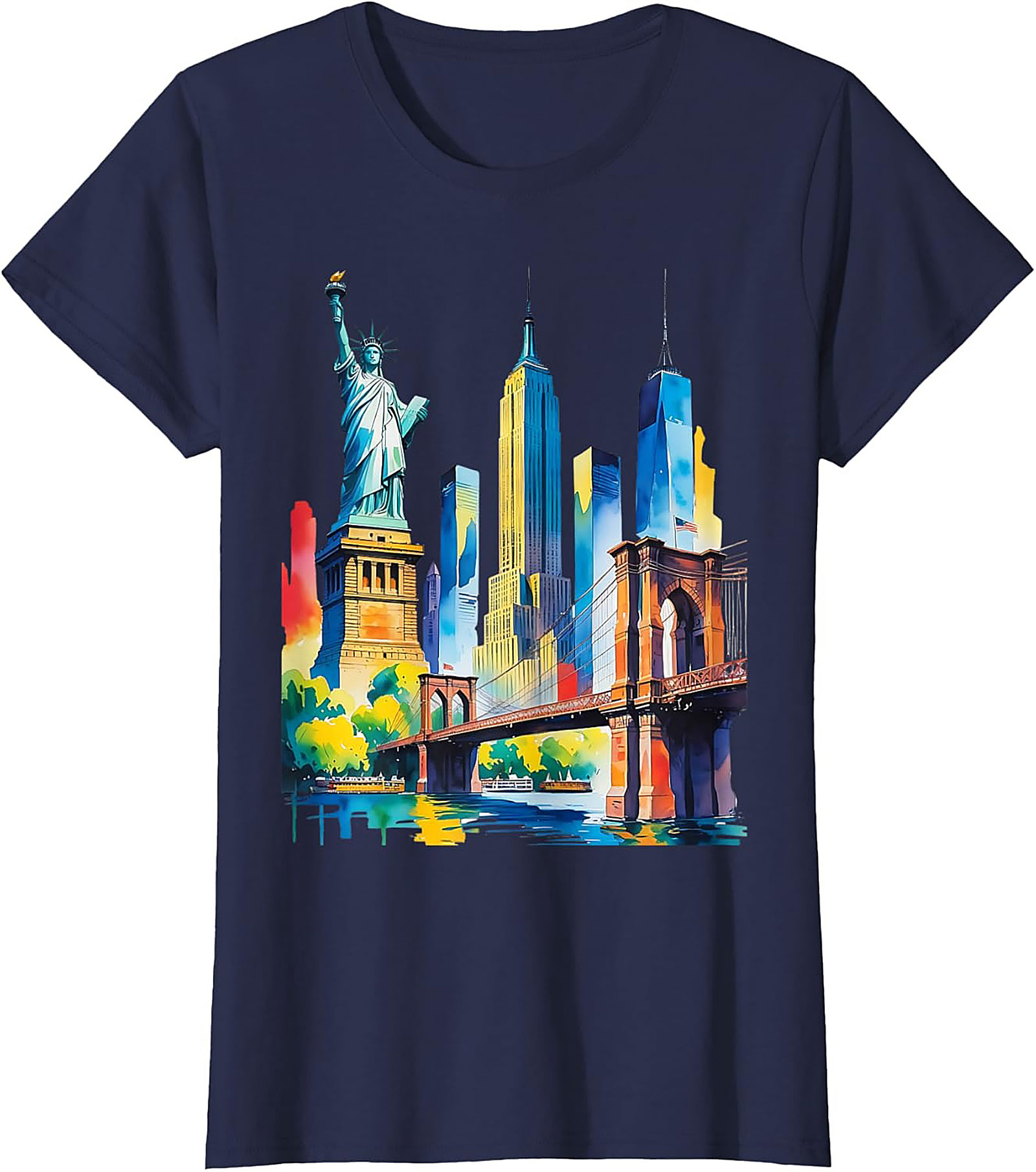  NYC Skyline Watercolor T-Shirt Vibrant New York Graphic Tee