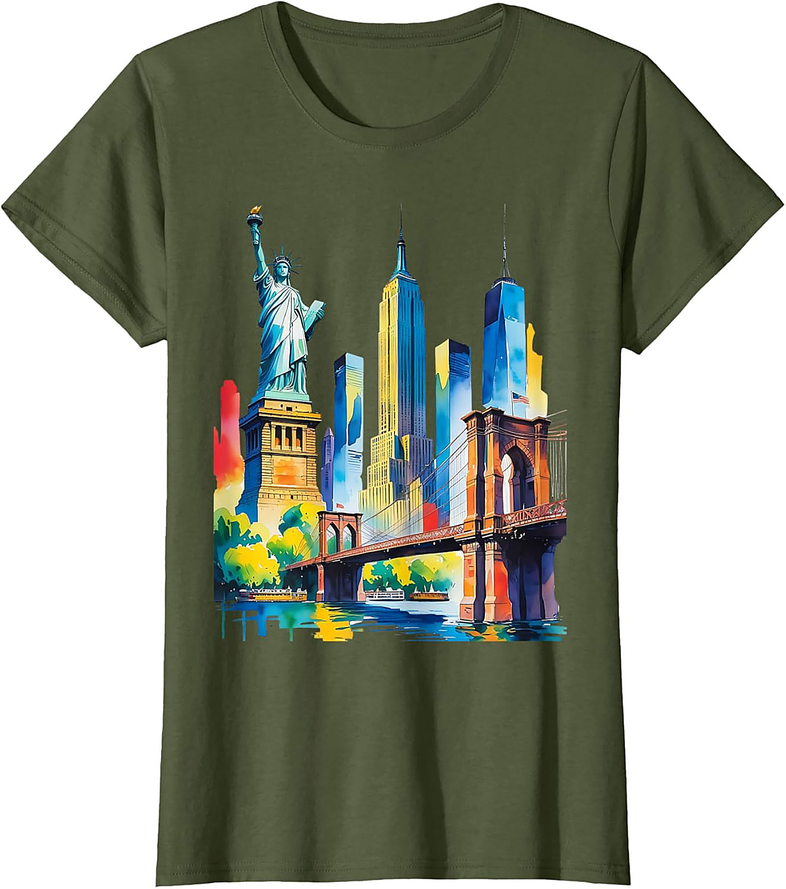  NYC Skyline Watercolor T-Shirt Vibrant New York Graphic Tee
