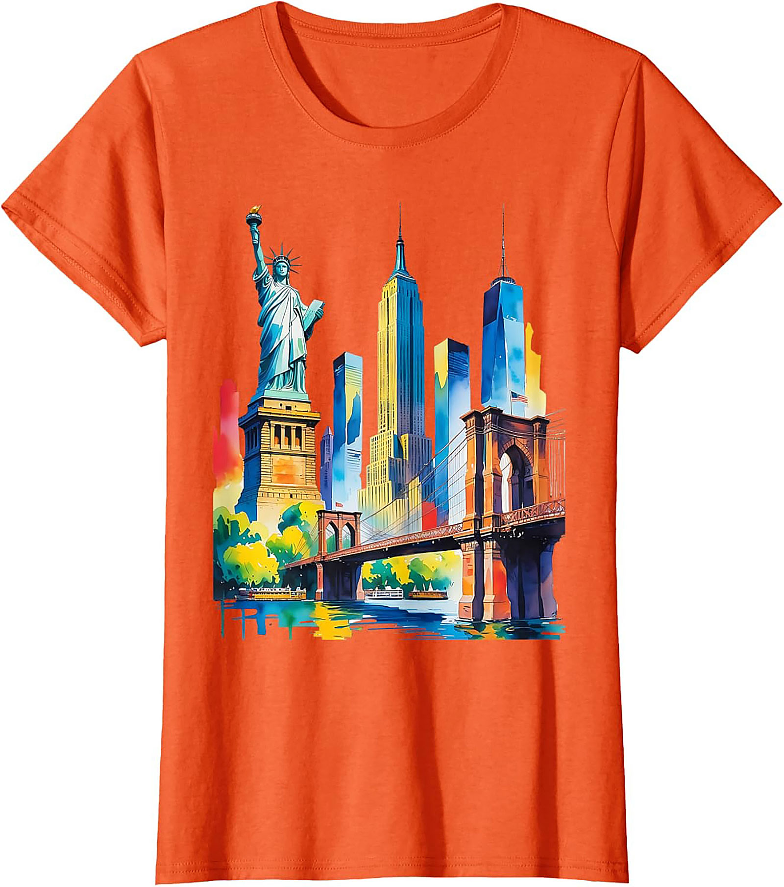  NYC Skyline Watercolor T-Shirt Vibrant New York Graphic Tee