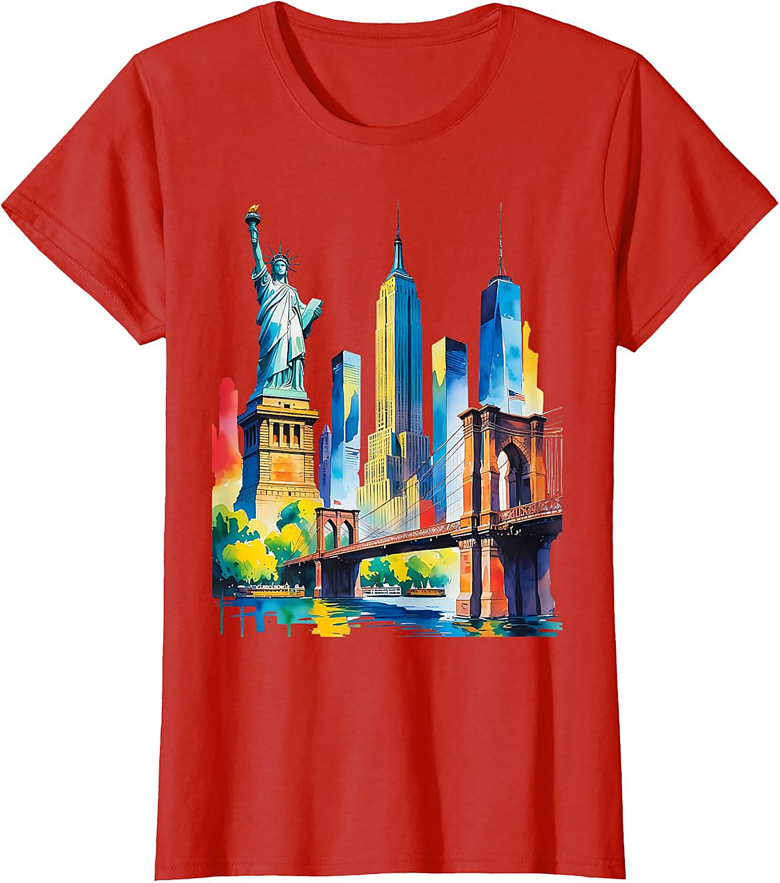  NYC Skyline Watercolor T-Shirt Vibrant New York Graphic Tee
