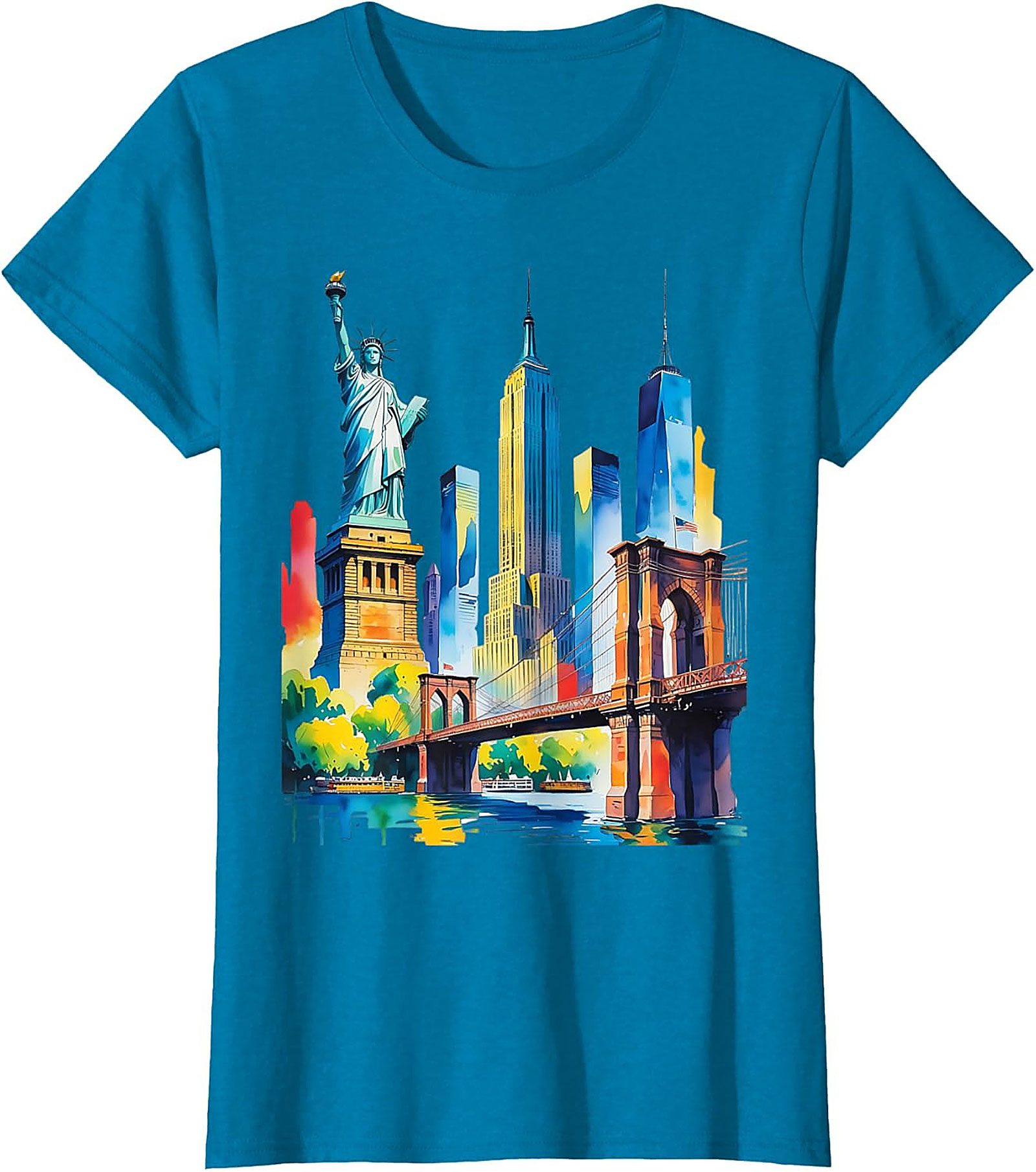  NYC Skyline Watercolor T-Shirt Vibrant New York Graphic Tee