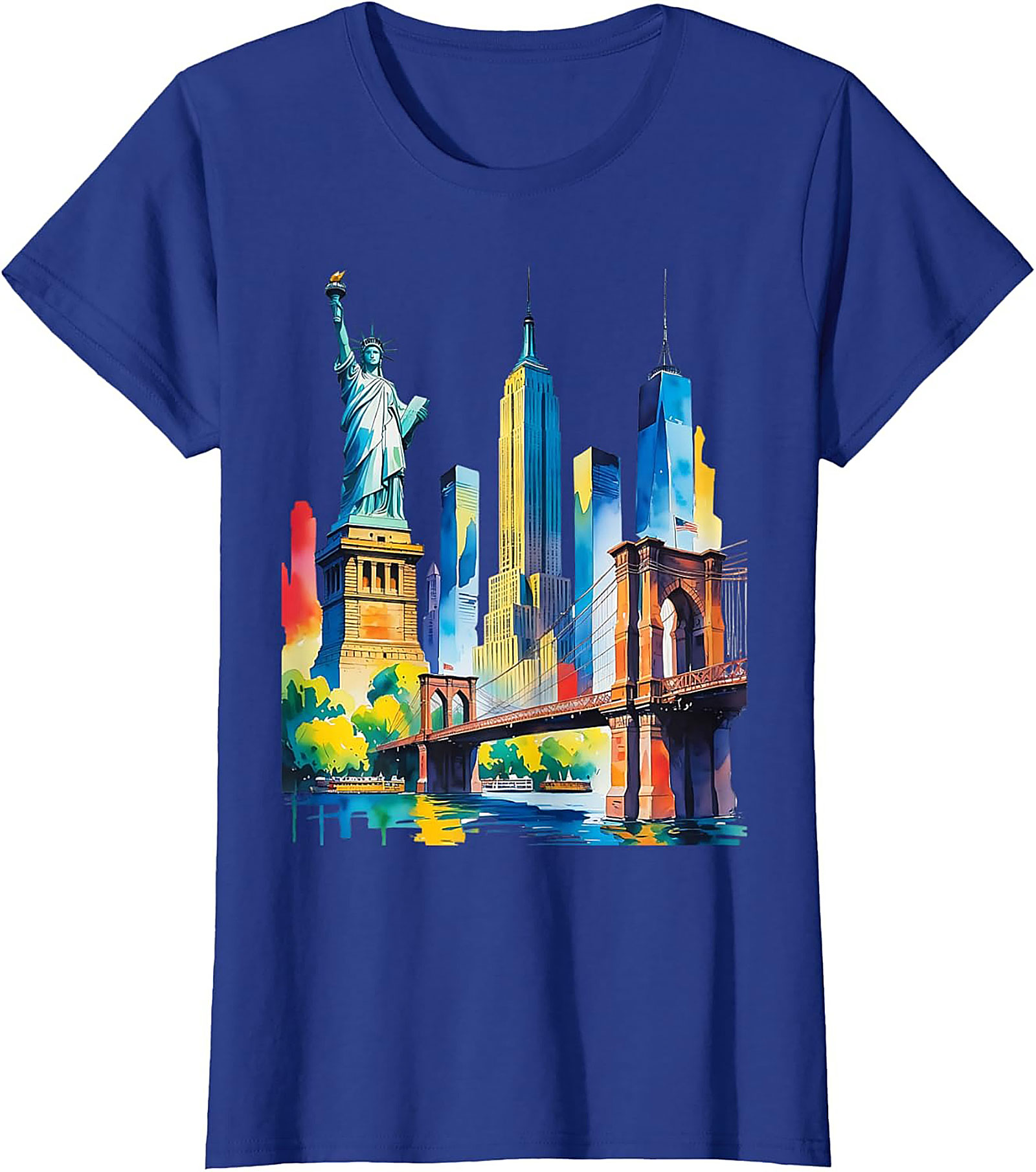  NYC Skyline Watercolor T-Shirt Vibrant New York Graphic Tee