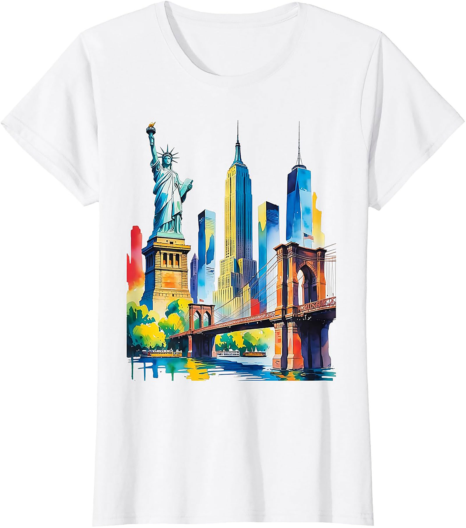  NYC Skyline Watercolor T-Shirt Vibrant New York Graphic Tee