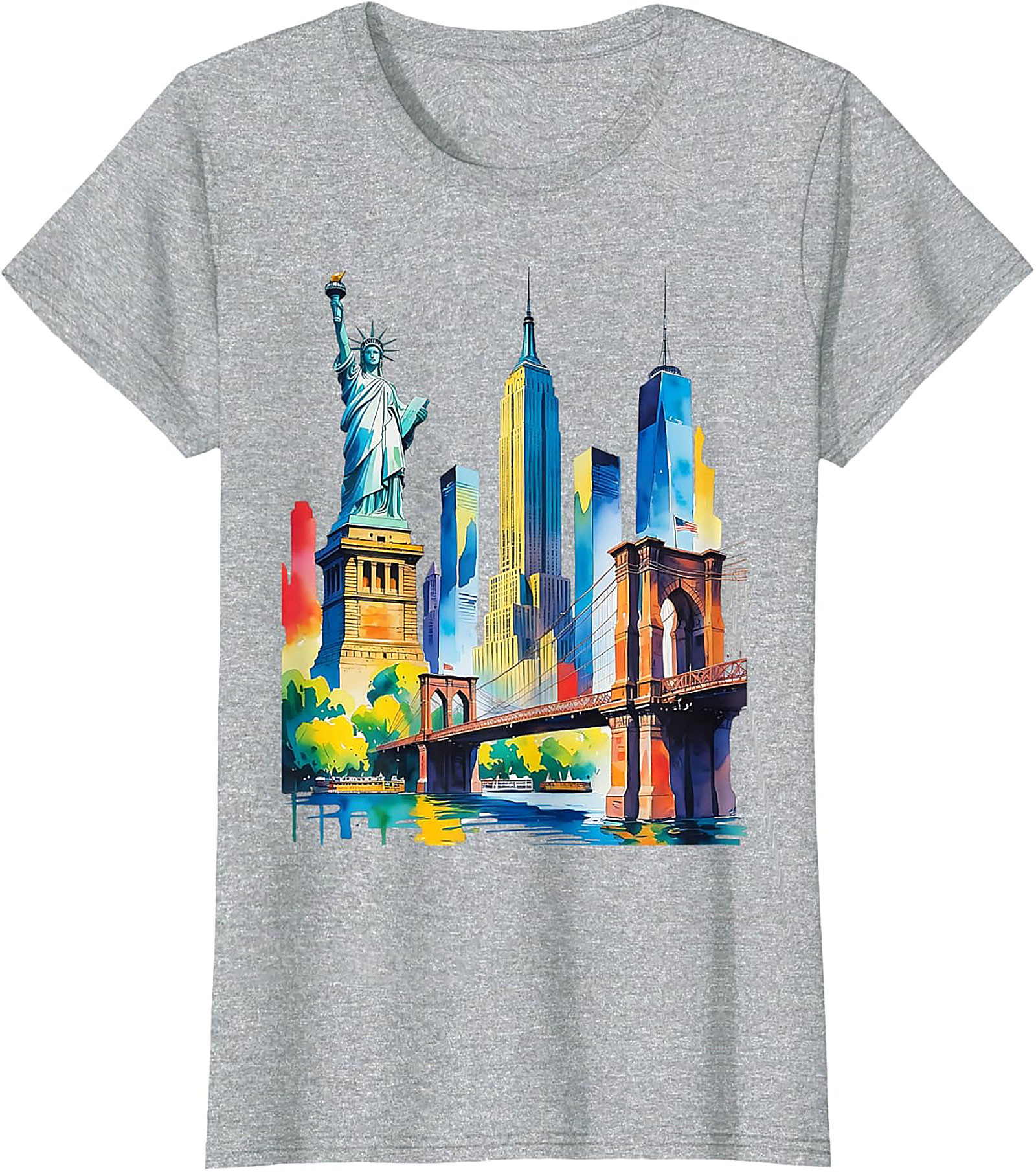  NYC Skyline Watercolor T-Shirt Vibrant New York Graphic Tee