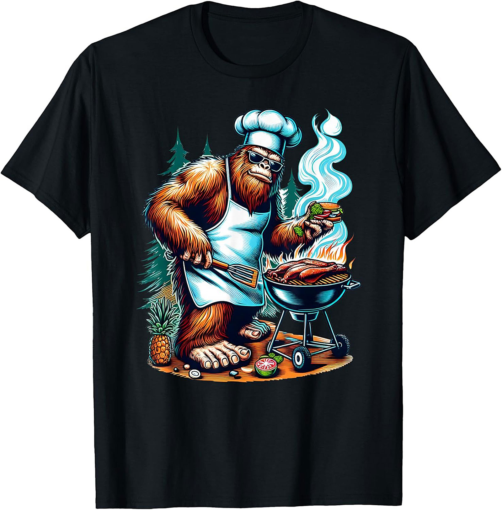 Sasquatch BBQ Master T-Shirt | Funny Bigfoot Grilling Tee