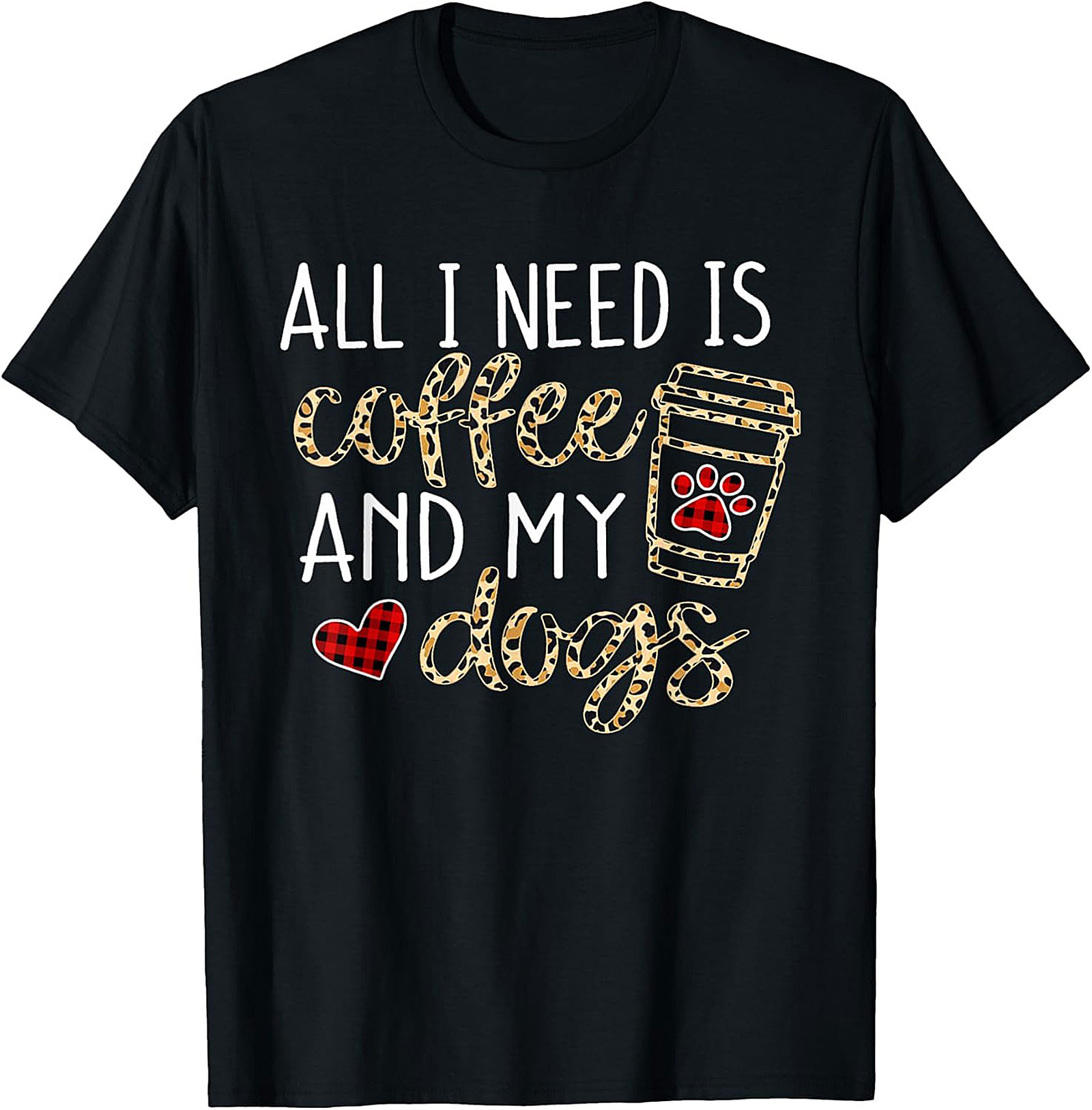 Coffee and Dogs T-Shirt Leopard & Plaid Graphic Tee