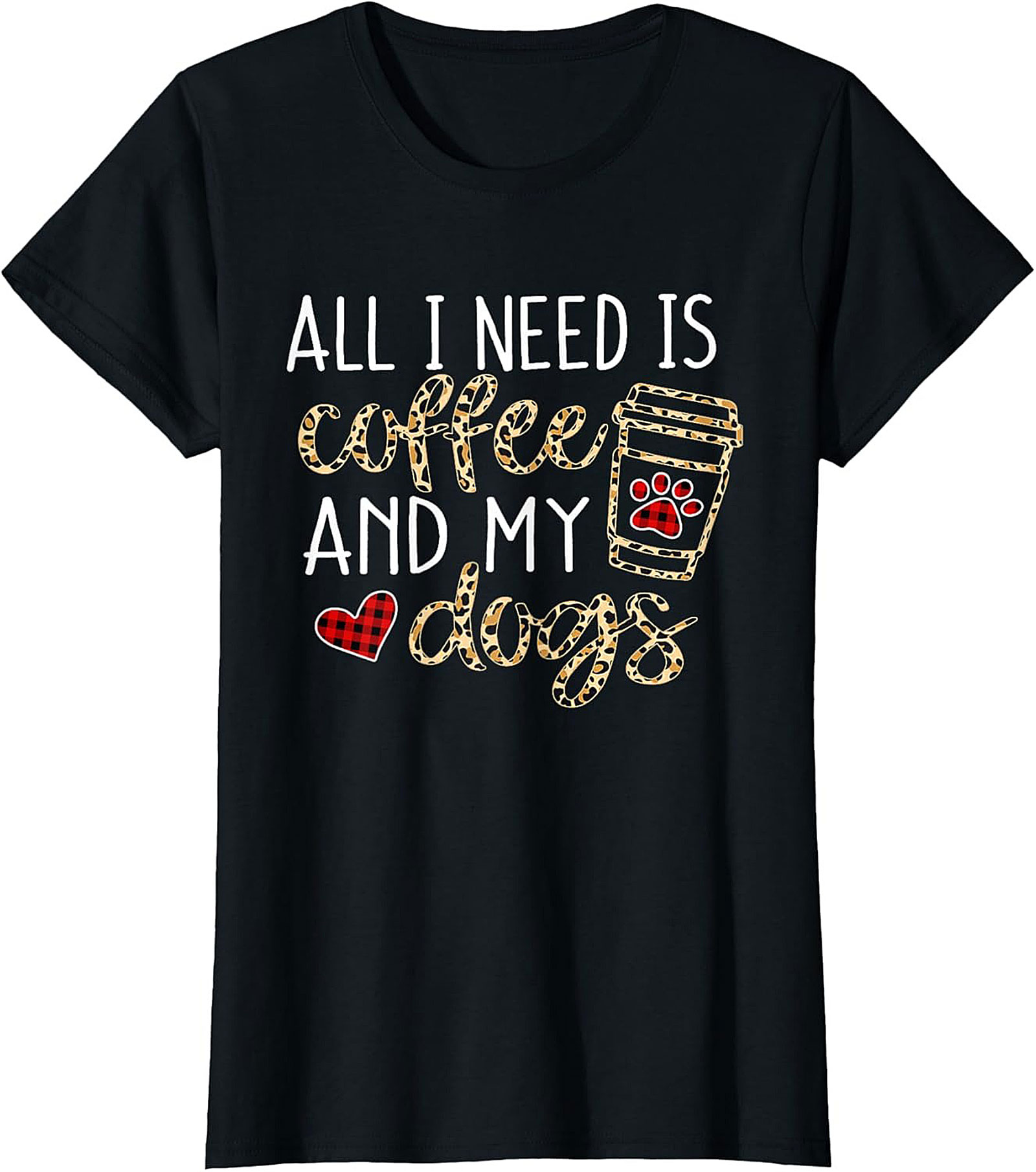 Coffee and Dogs T-Shirt Leopard & Plaid Graphic Tee