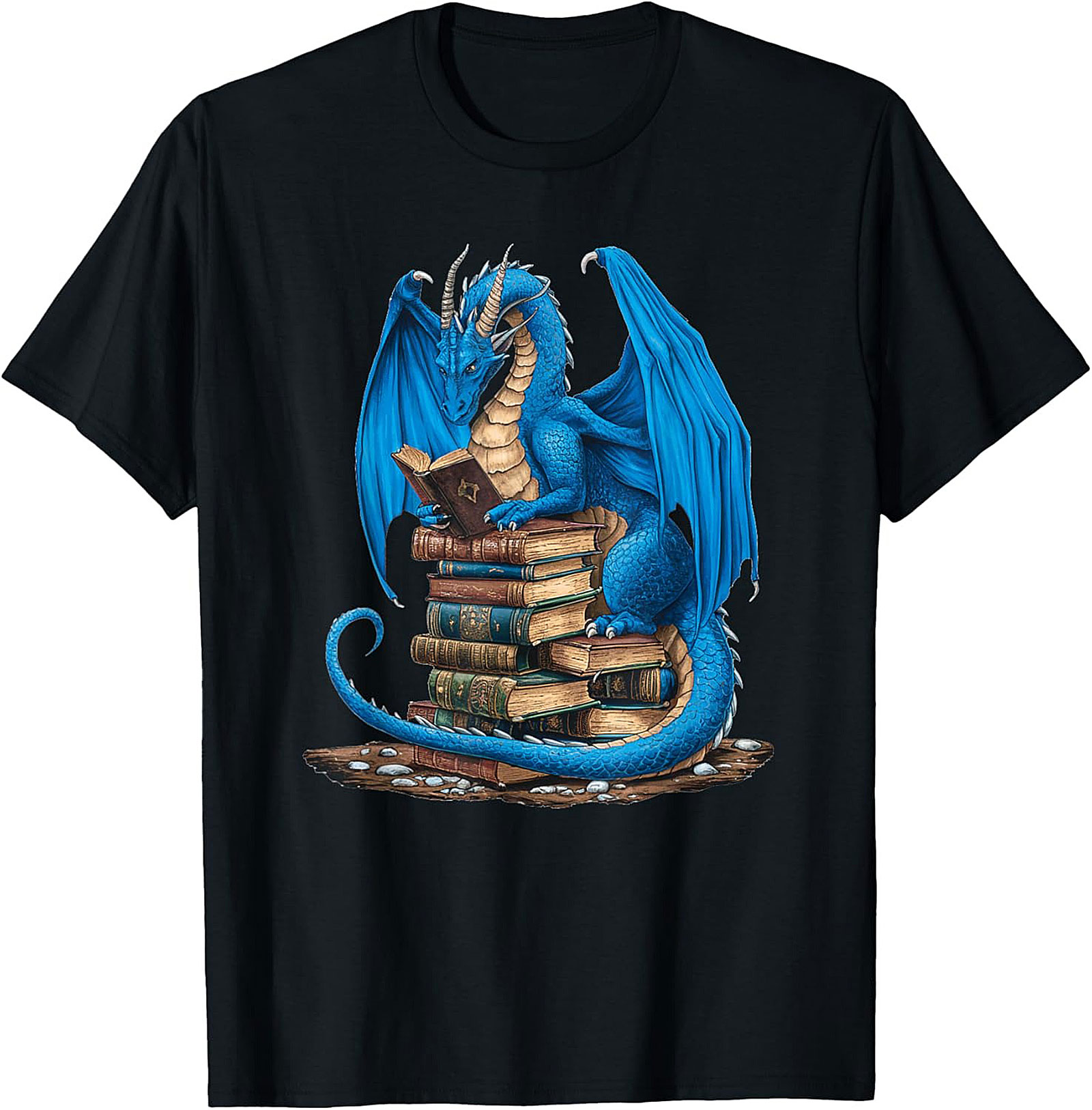 Blue Book Dragon T-shirt Fantasy Reading Graphic Tee