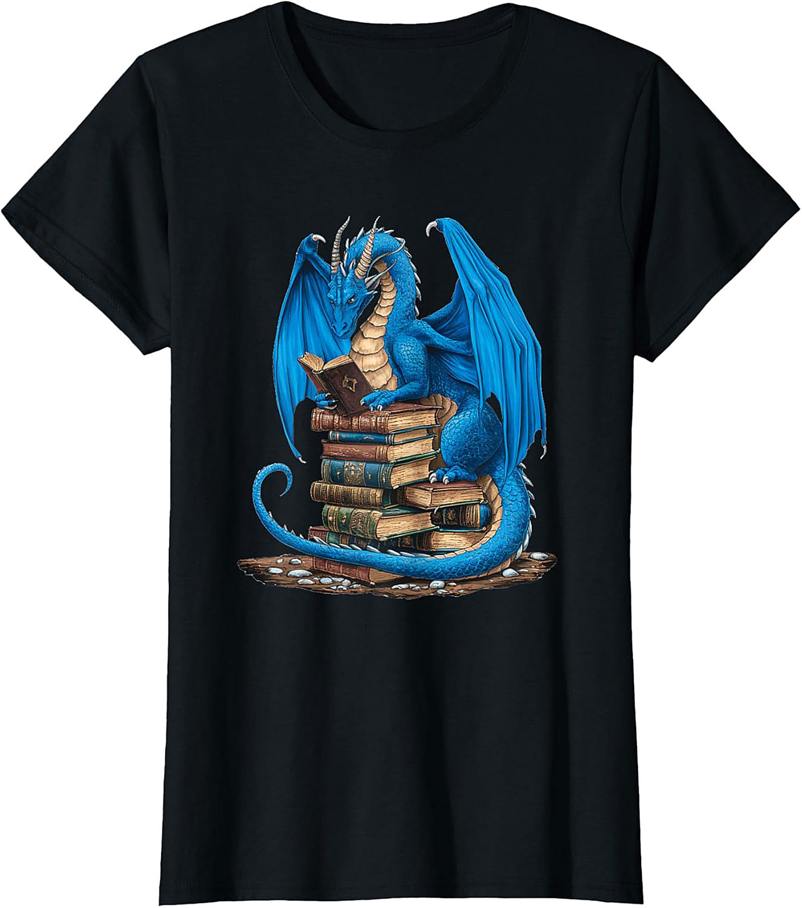 Blue Book Dragon T-shirt Fantasy Reading Graphic Tee