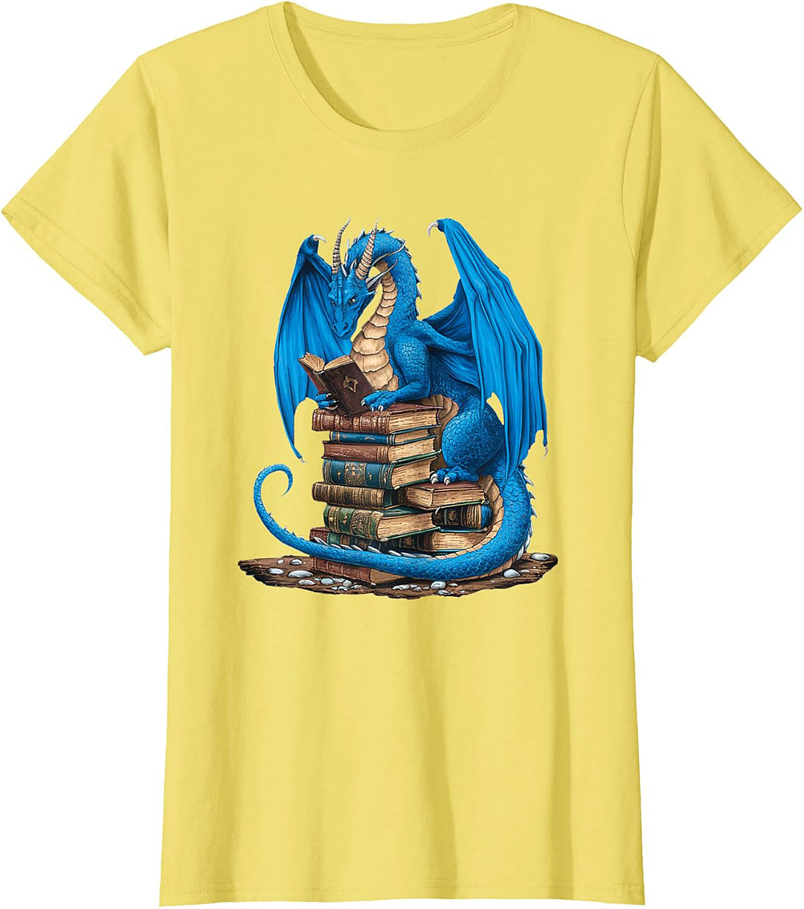 Blue Book Dragon T-shirt Fantasy Reading Graphic Tee