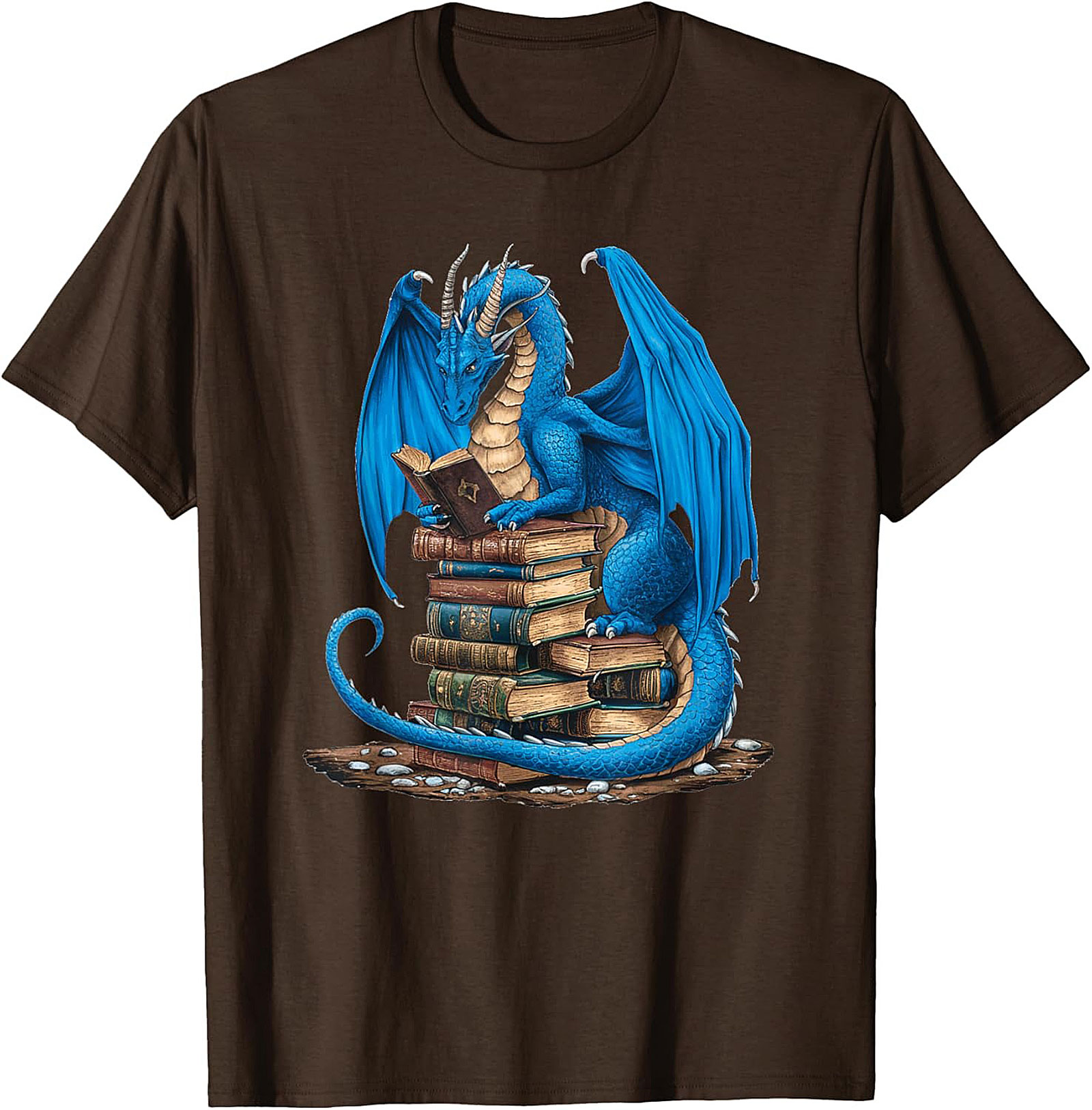 Blue Book Dragon T-shirt Fantasy Reading Graphic Tee