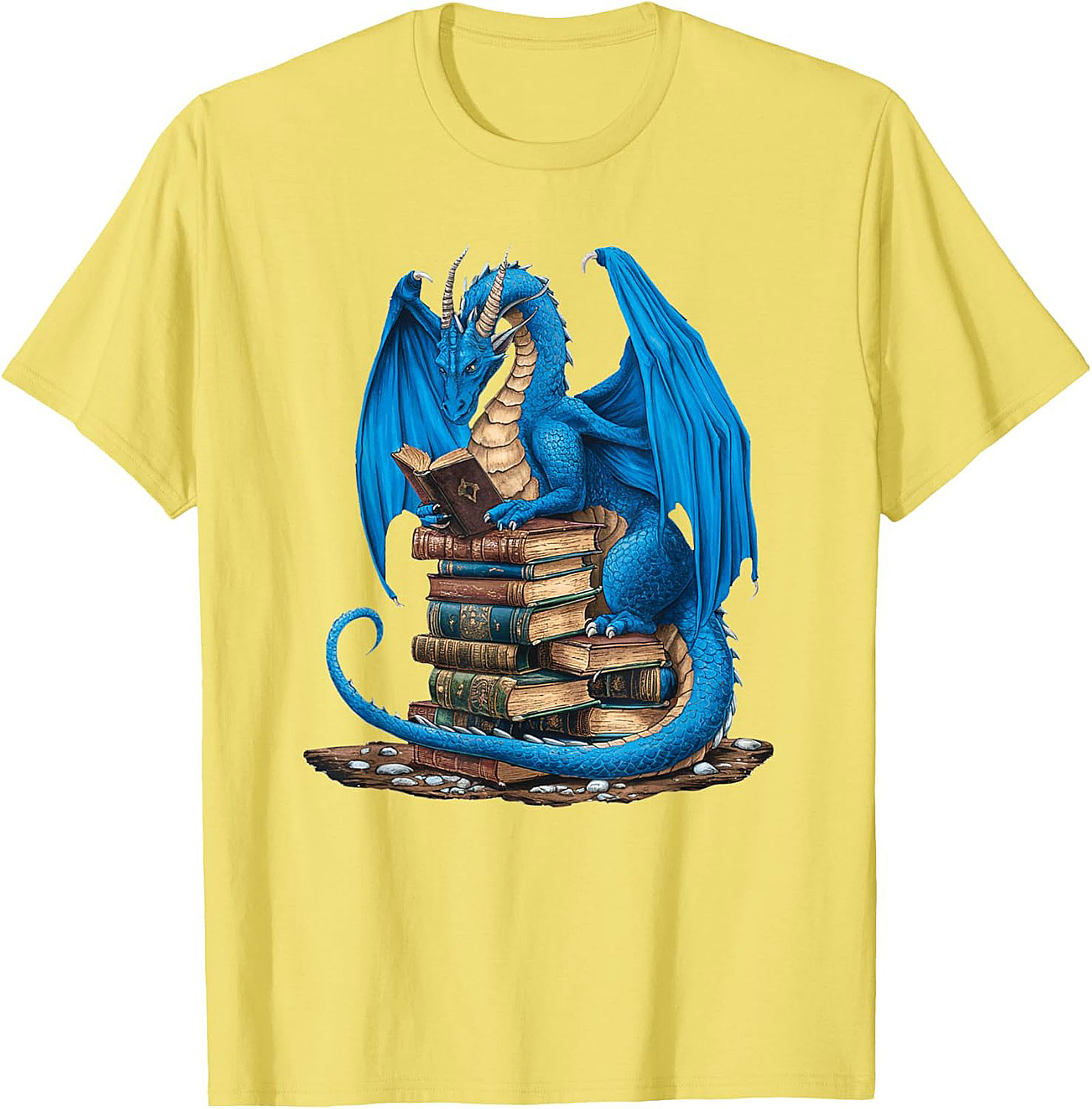 Blue Book Dragon T-shirt Fantasy Reading Graphic Tee
