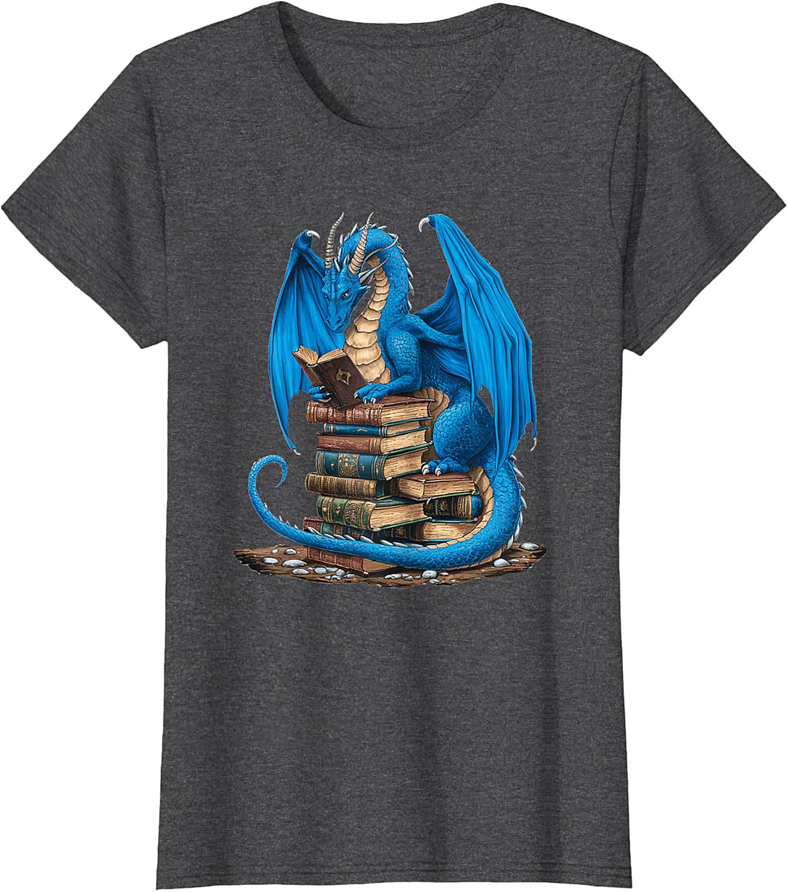 Blue Book Dragon T-shirt Fantasy Reading Graphic Tee