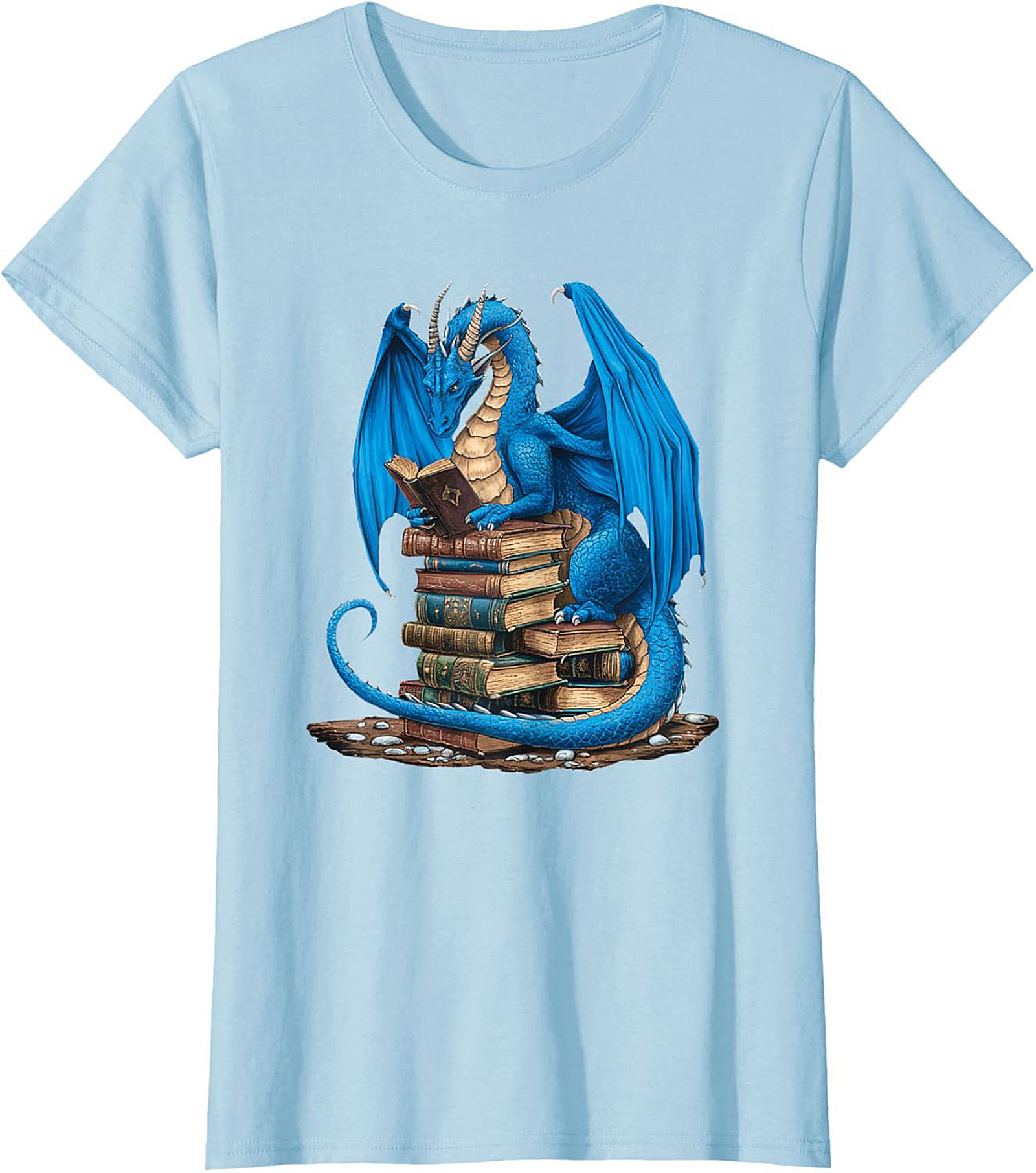 Blue Book Dragon T-shirt Fantasy Reading Graphic Tee