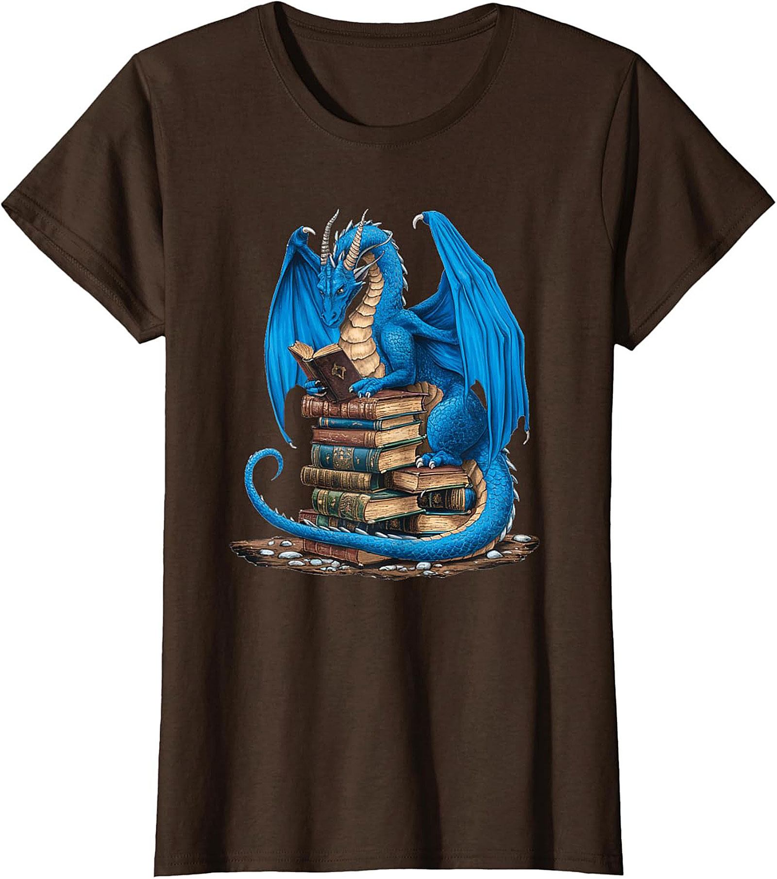 Blue Book Dragon T-shirt Fantasy Reading Graphic Tee