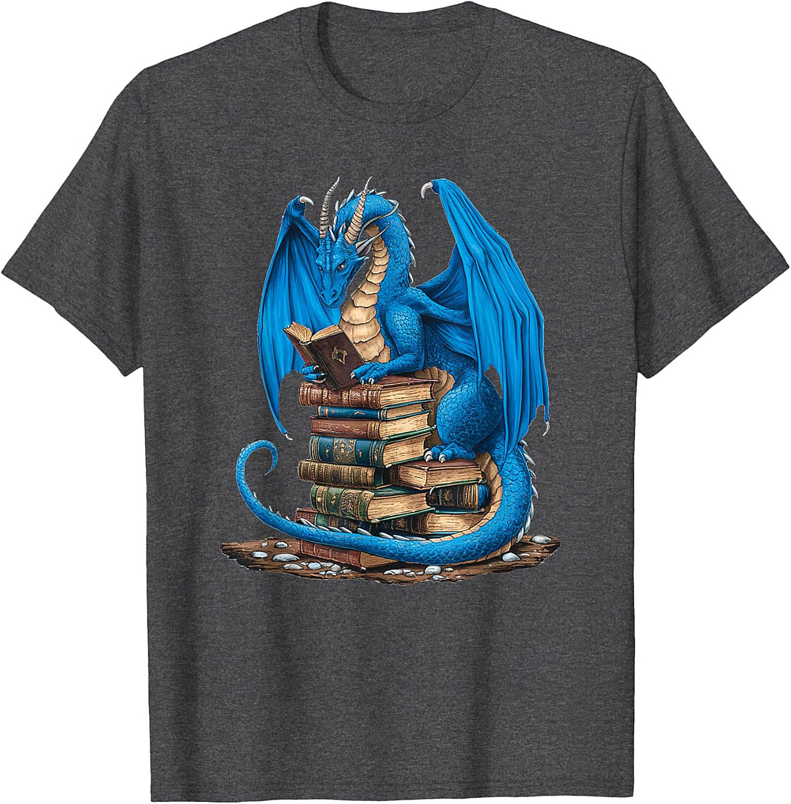 Blue Book Dragon T-shirt Fantasy Reading Graphic Tee