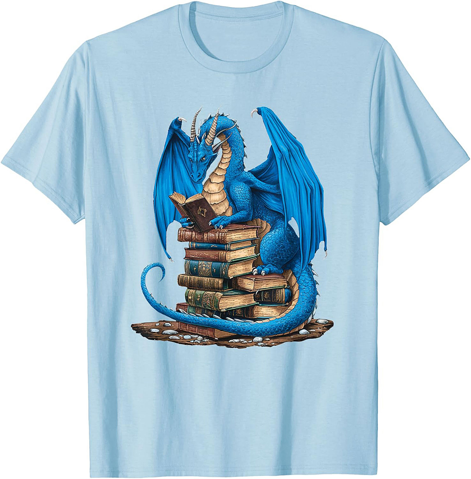 Blue Book Dragon T-shirt Fantasy Reading Graphic Tee