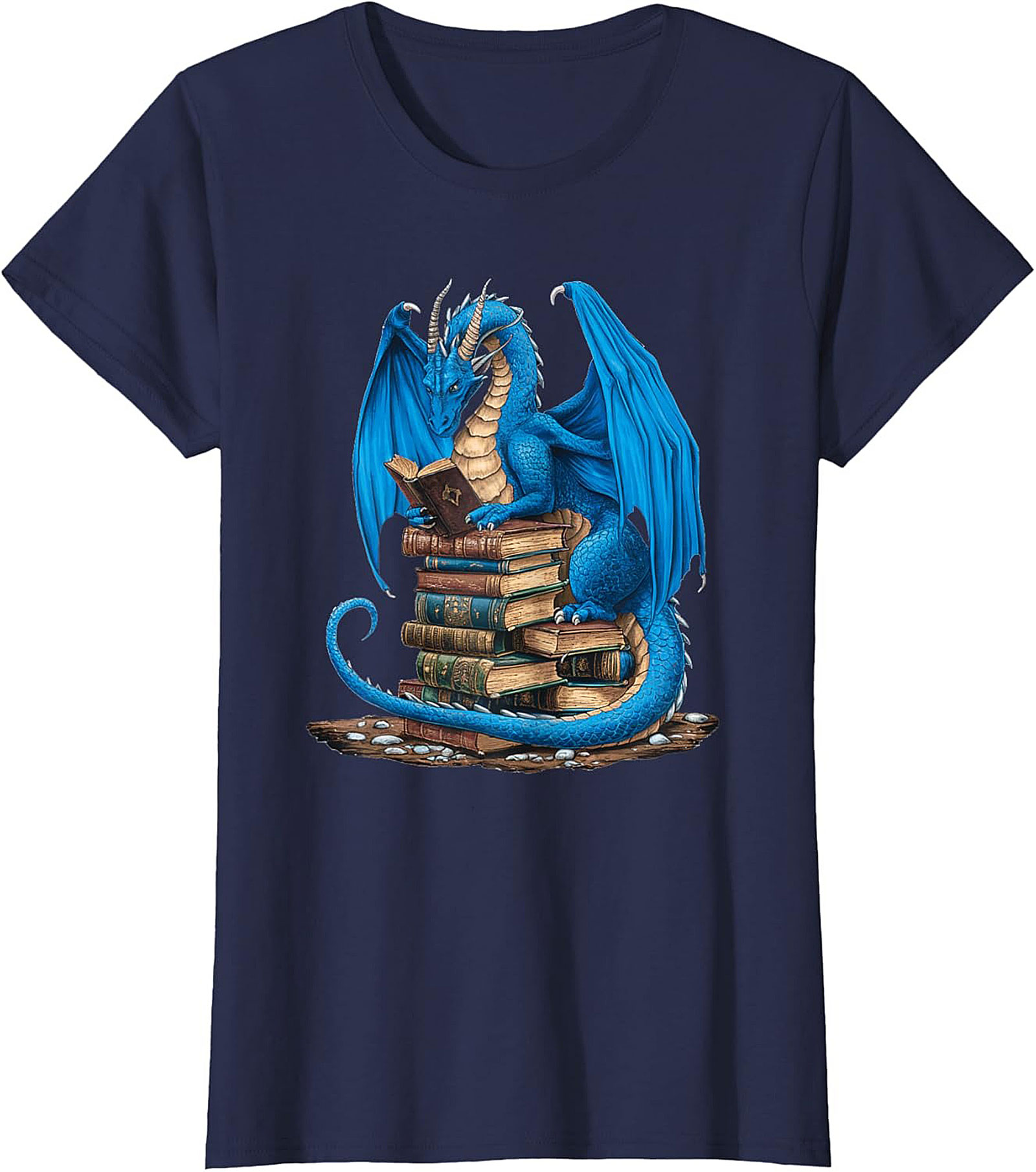 Blue Book Dragon T-shirt Fantasy Reading Graphic Tee