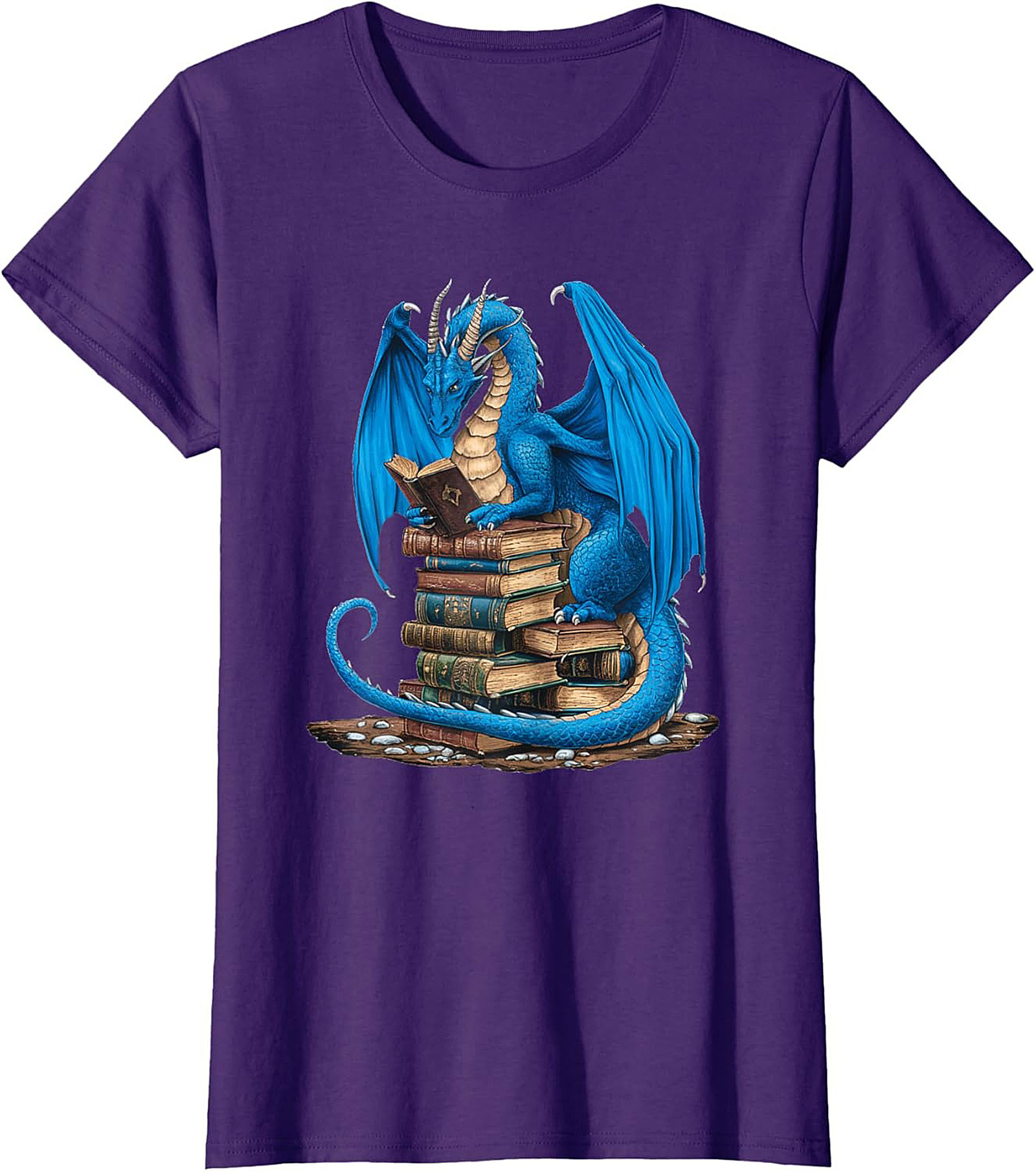 Blue Book Dragon T-shirt Fantasy Reading Graphic Tee
