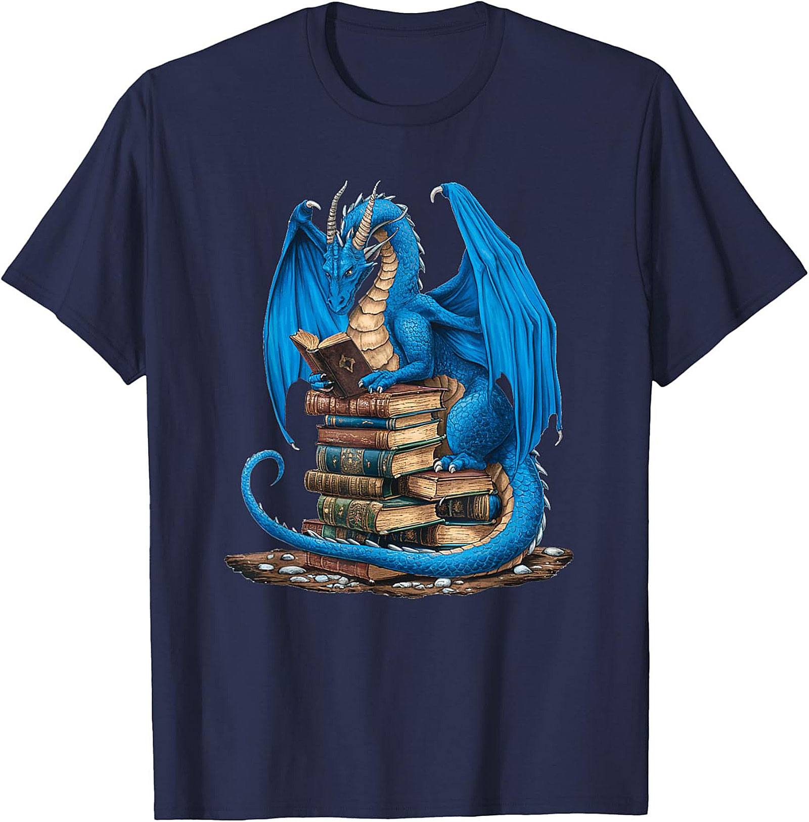 Blue Book Dragon T-shirt Fantasy Reading Graphic Tee