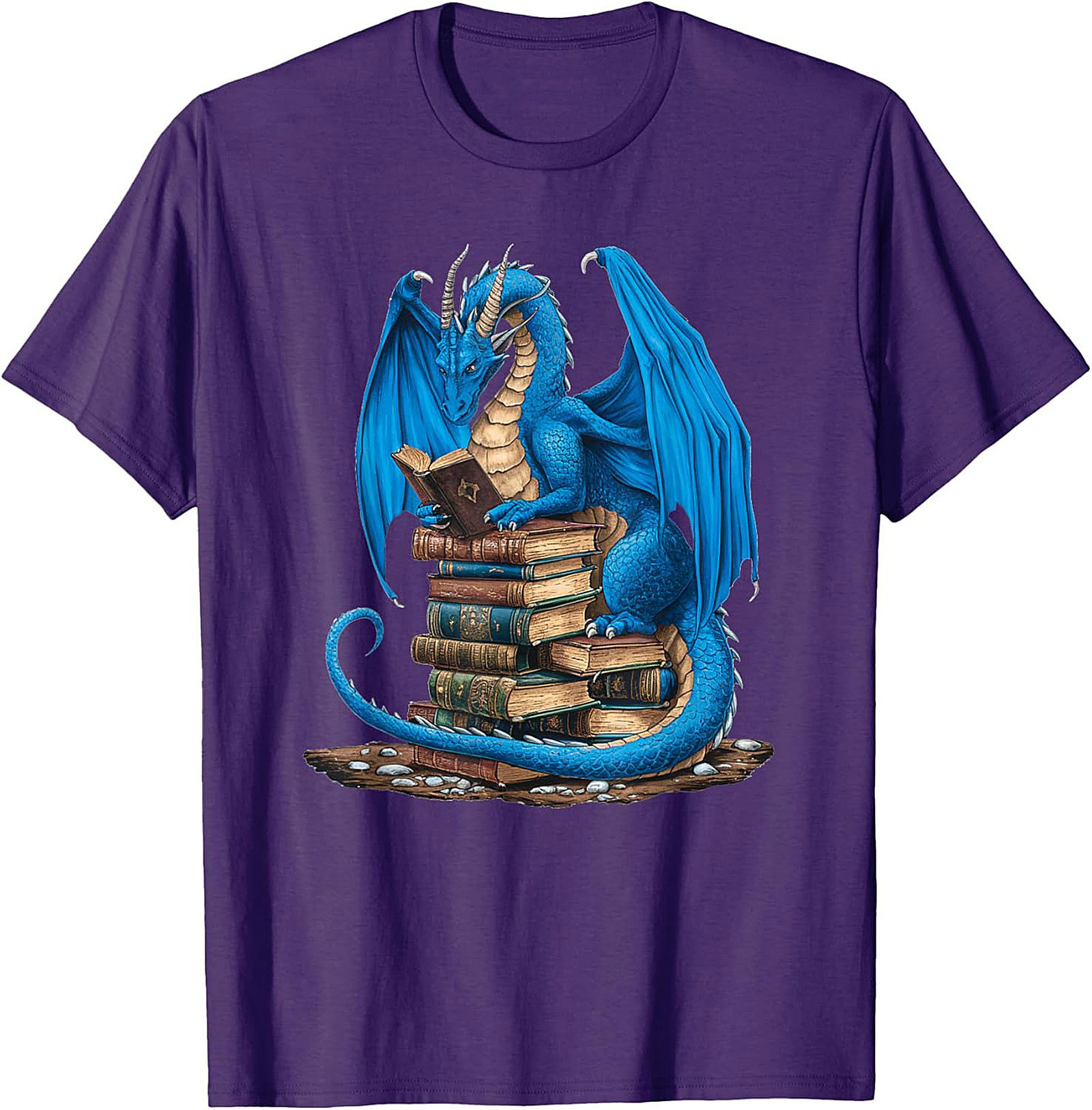 Blue Book Dragon T-shirt Fantasy Reading Graphic Tee