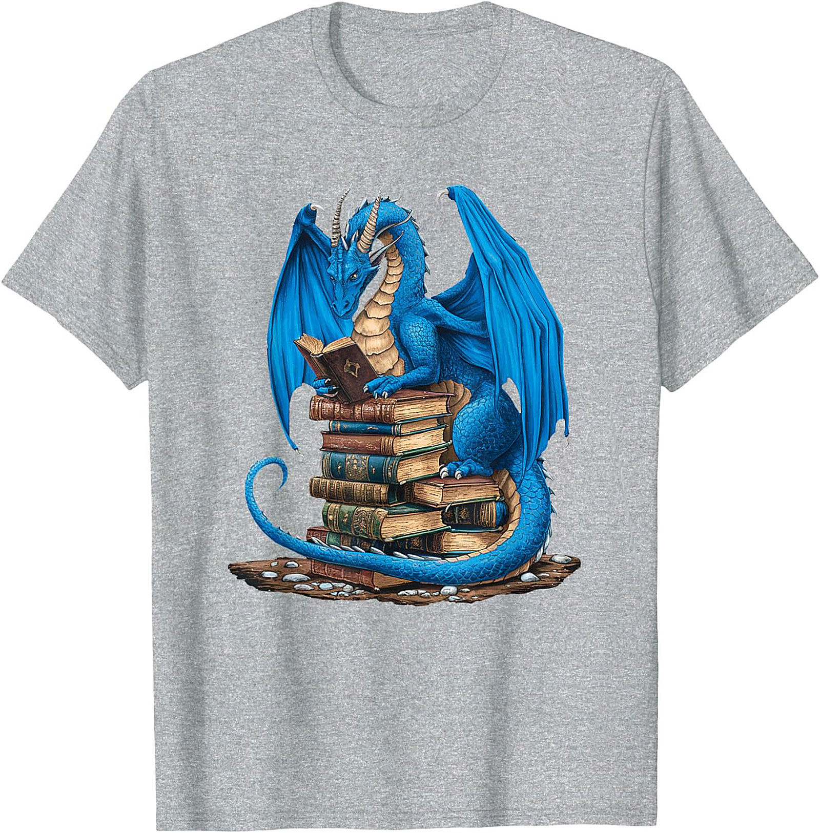 Blue Book Dragon T-shirt Fantasy Reading Graphic Tee