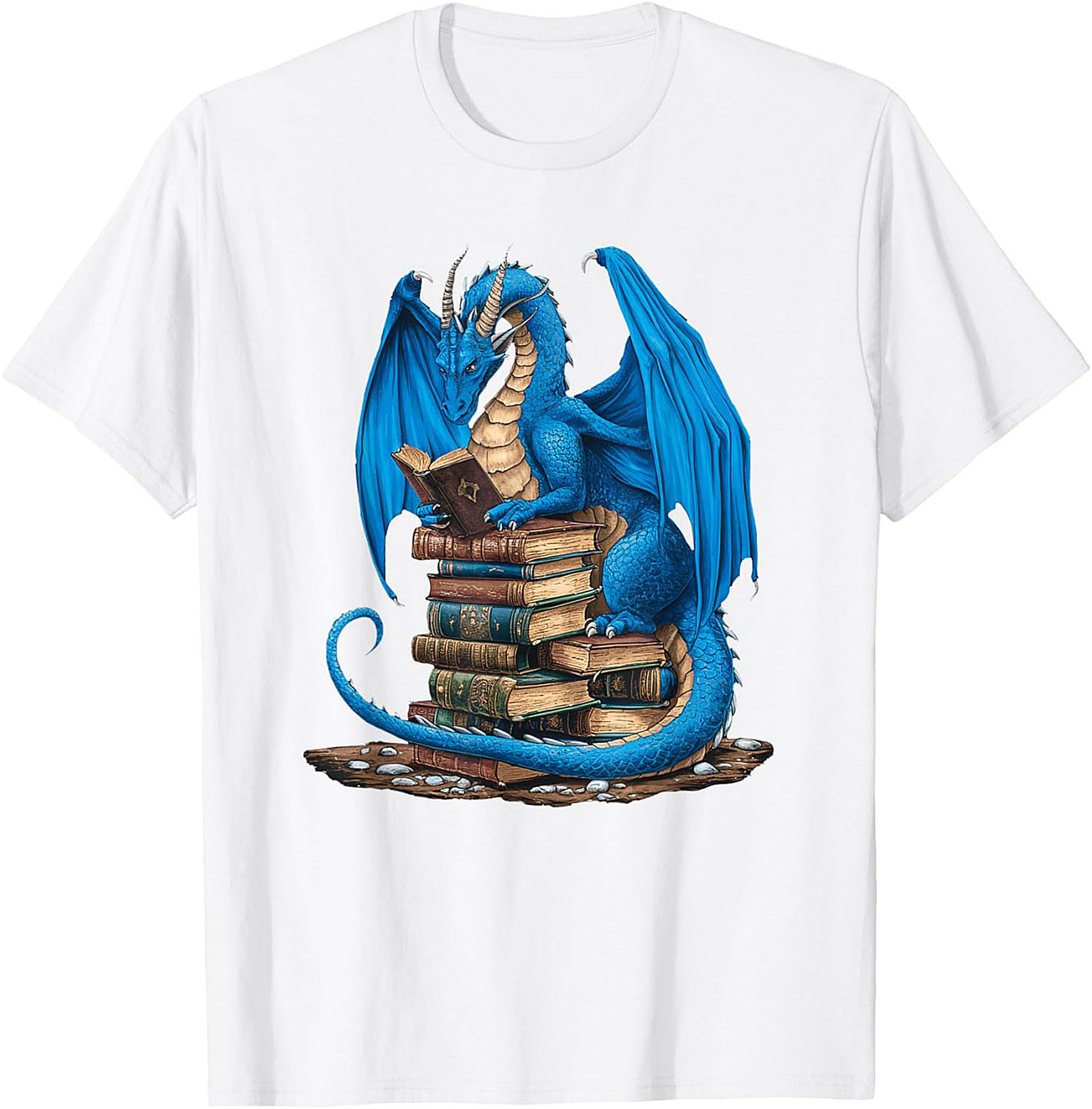 Blue Book Dragon T-shirt Fantasy Reading Graphic Tee