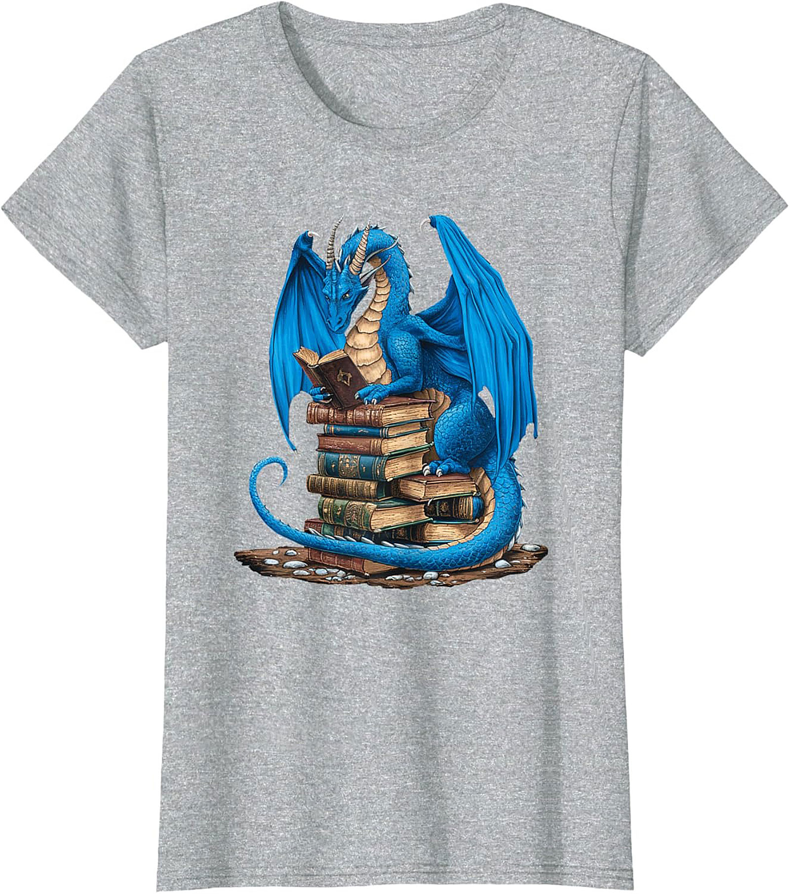 Blue Book Dragon T-shirt Fantasy Reading Graphic Tee