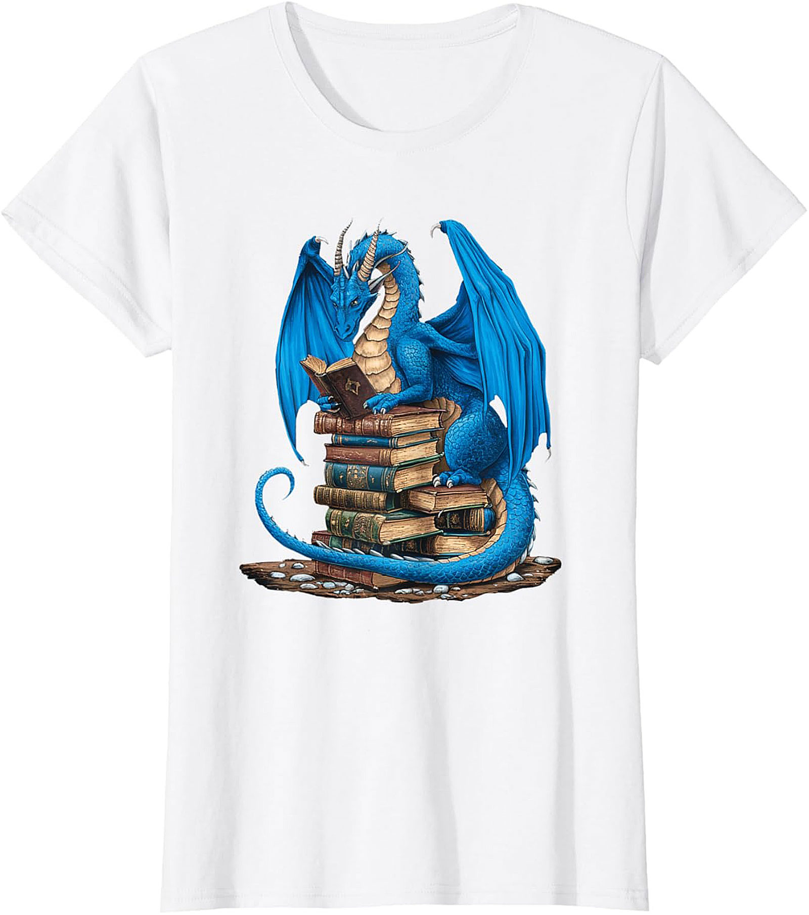 Blue Book Dragon T-shirt Fantasy Reading Graphic Tee