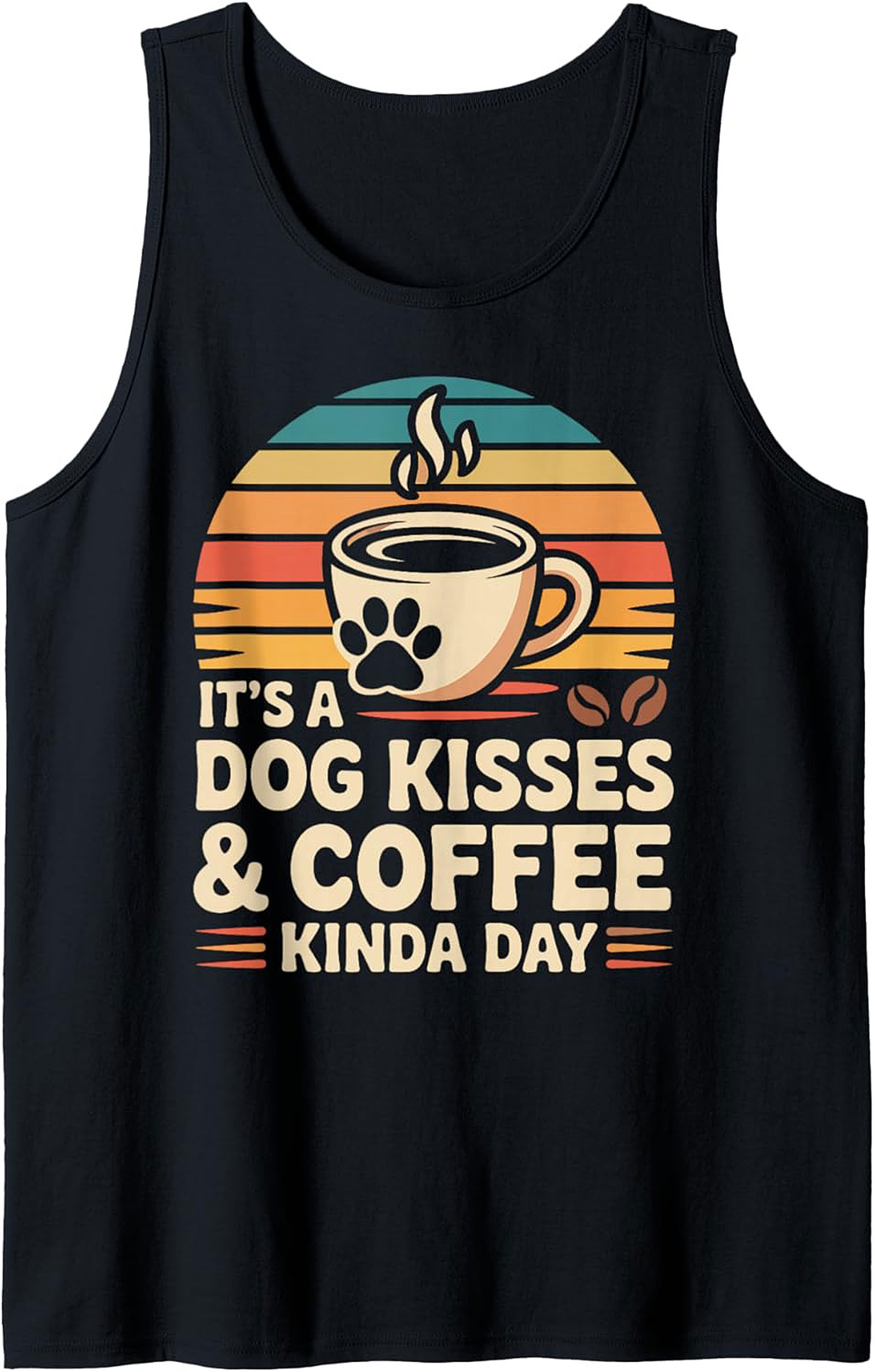 Dog Kisses & Coffee Graphic Tank Retro Dog Lover Sleeveless Tee