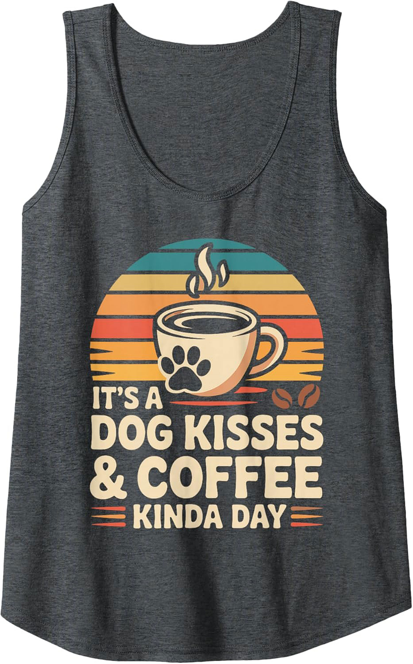 Dog Kisses & Coffee Graphic Tank Retro Dog Lover Sleeveless Tee