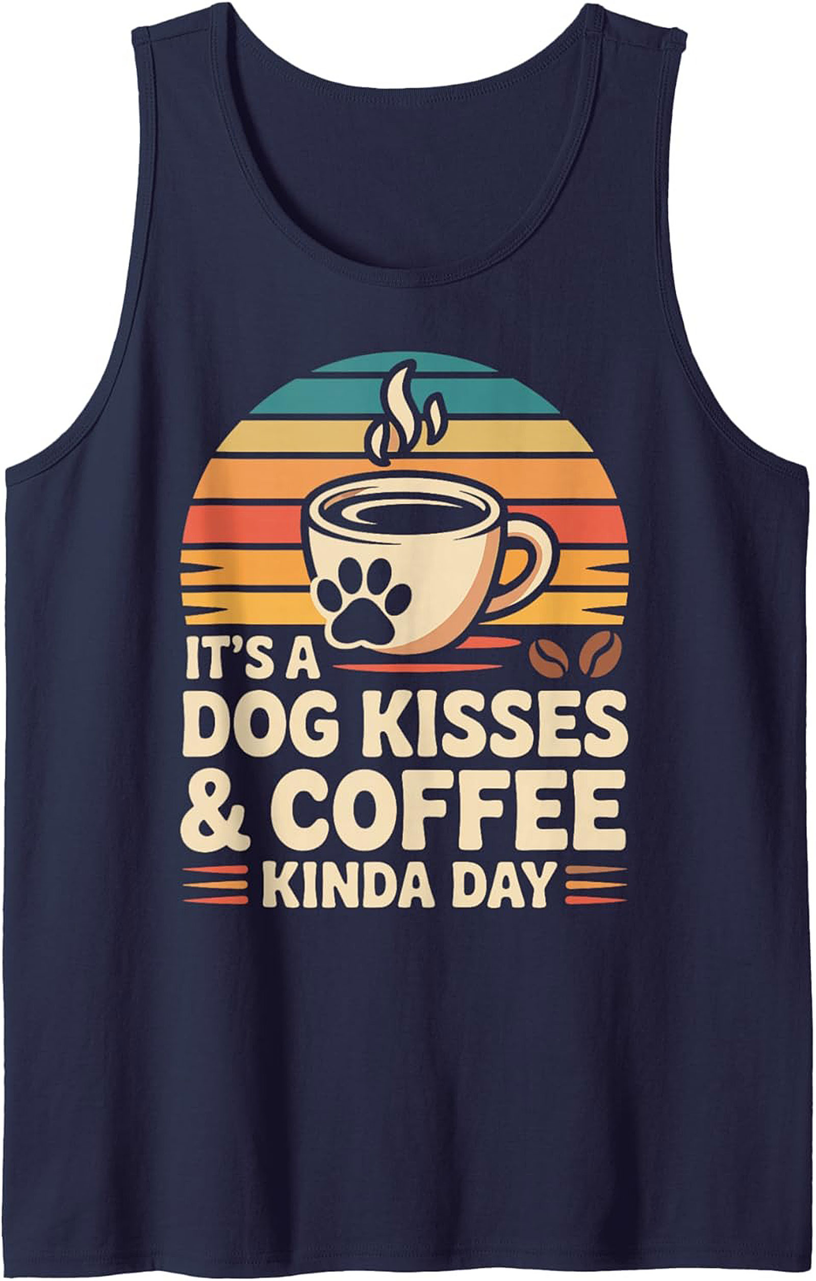 Dog Kisses & Coffee Graphic Tank Retro Dog Lover Sleeveless Tee