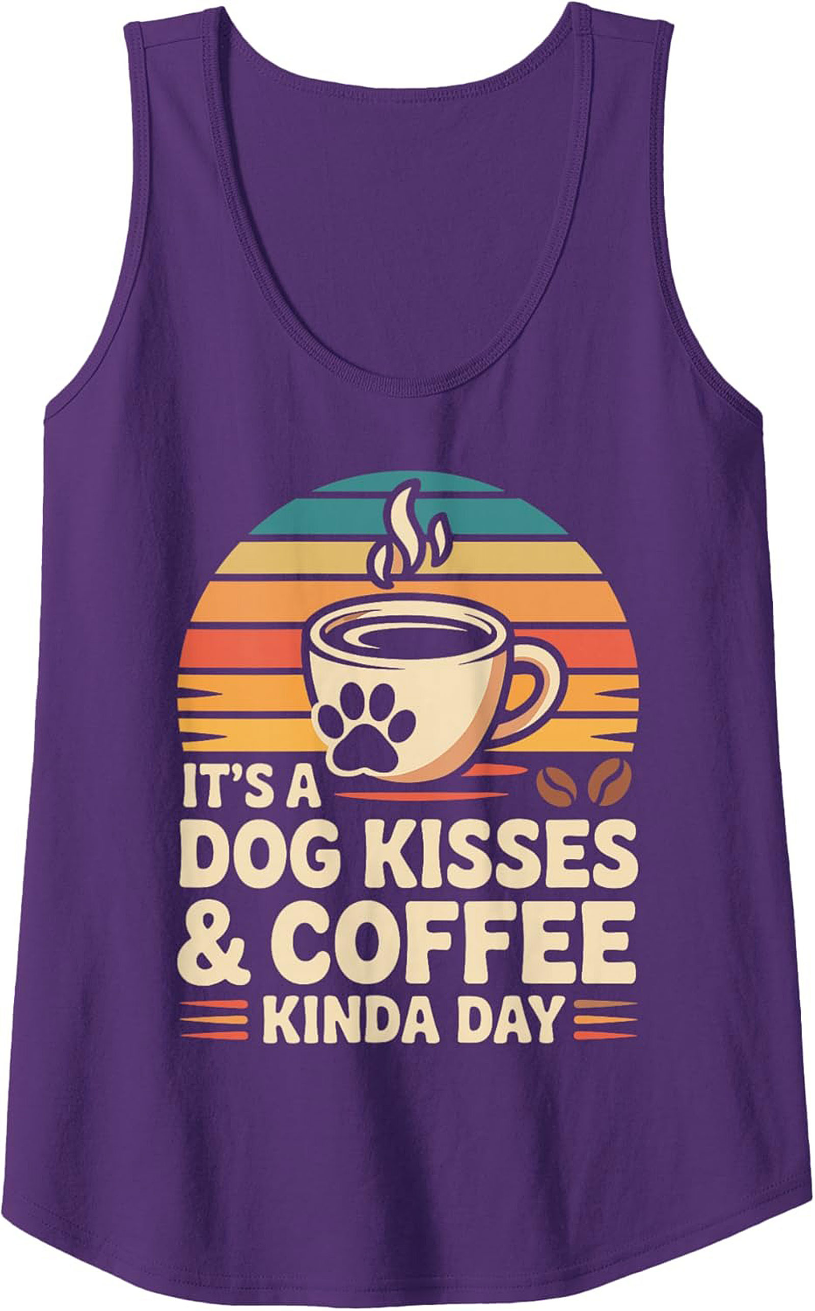 Dog Kisses & Coffee Graphic Tank Retro Dog Lover Sleeveless Tee