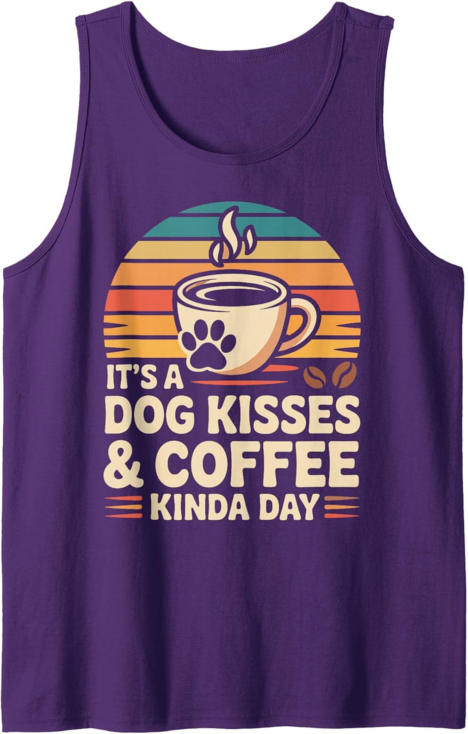 Dog Kisses & Coffee Graphic Tank Retro Dog Lover Sleeveless Tee